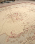 Vintage Aubusson Flat Weave Wool Rug, Pastel Rose Bouquet