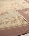 Vintage Aubusson Flat Weave Wool Rug, Pastel Rose Bouquet