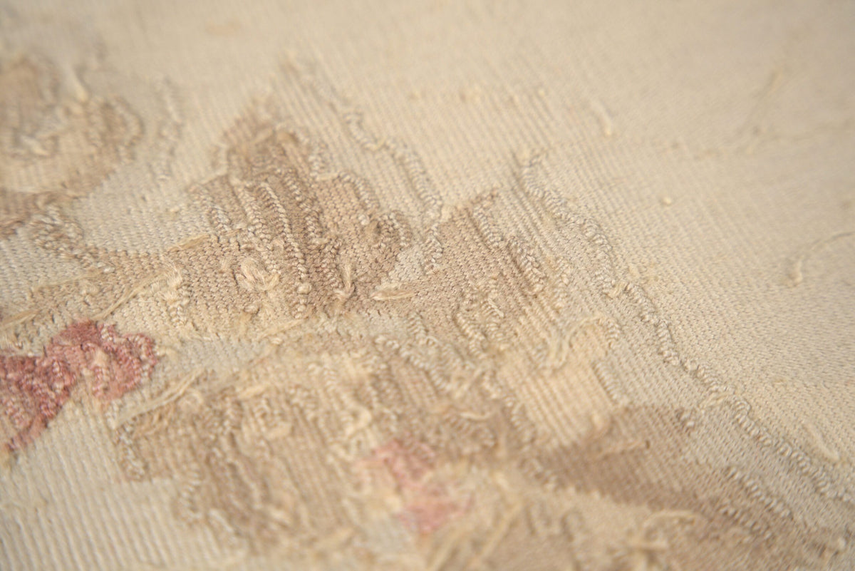Vintage Aubusson Flat Weave Wool Rug, Pastel Rose Bouquet