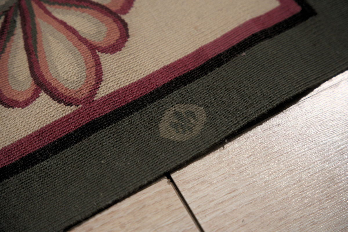 Vintage Aubusson Flat Weave Wool Rug, Raspberry Rosette