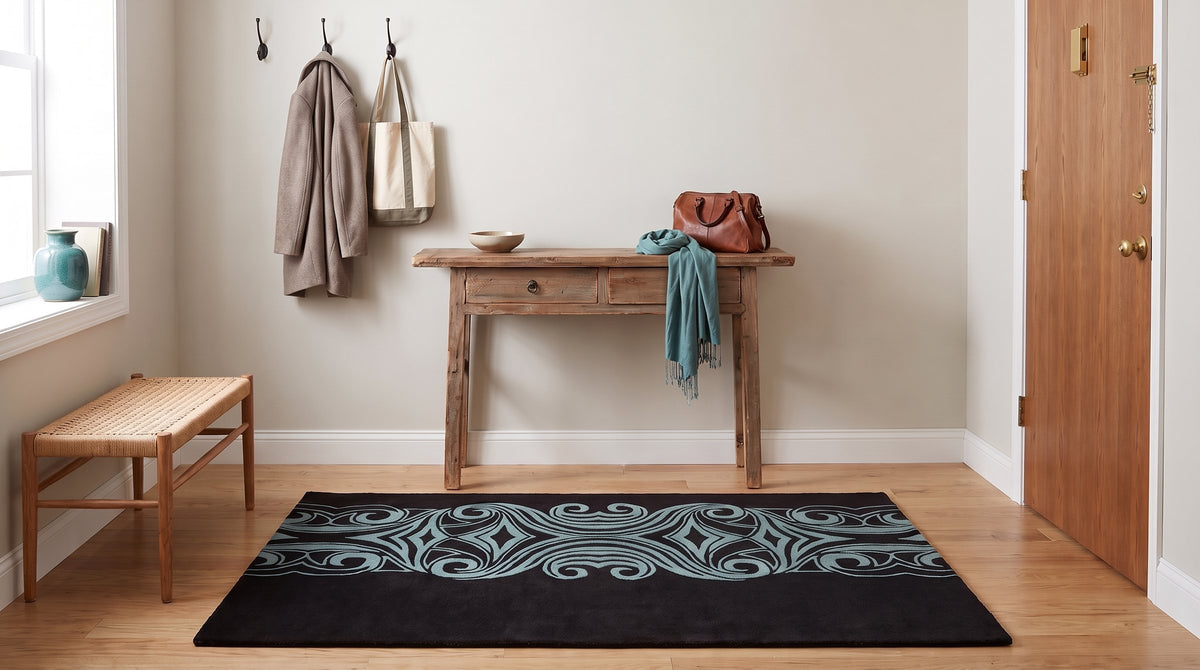 Yara Para Brown Hand Tufted Wool Rug in a entryway