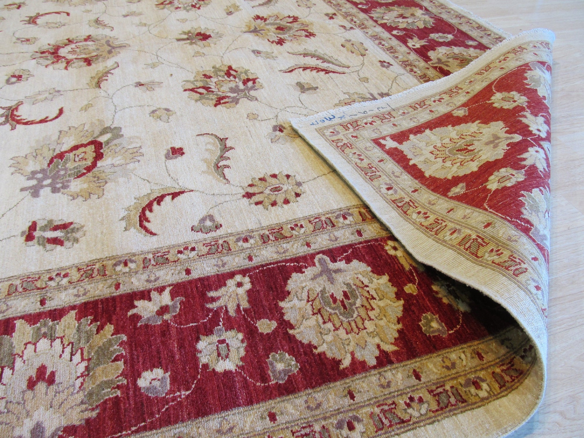 Ivory &amp; Red Hand Knotted Peshawar Rug