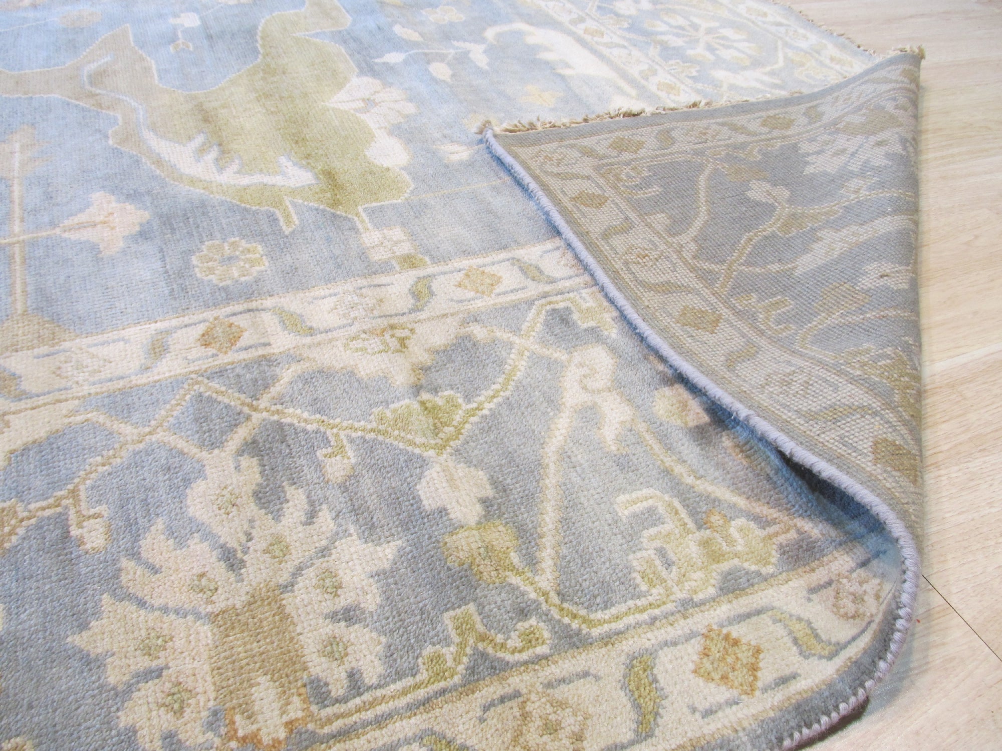 Powder Blue &amp; Gold Hand Knotted Oushak Rug