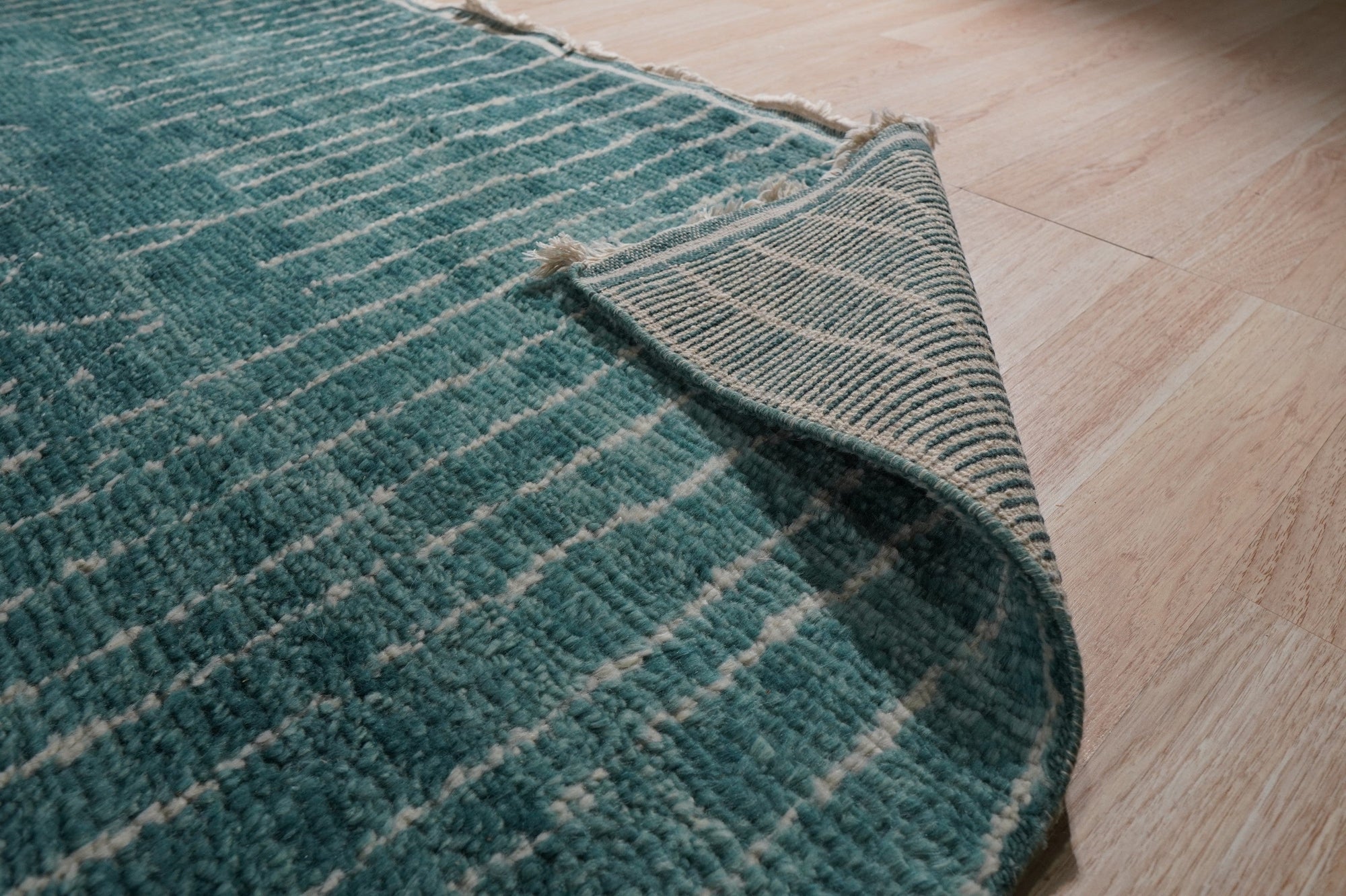 Charming Moroccan Handmade Wool Green Rug