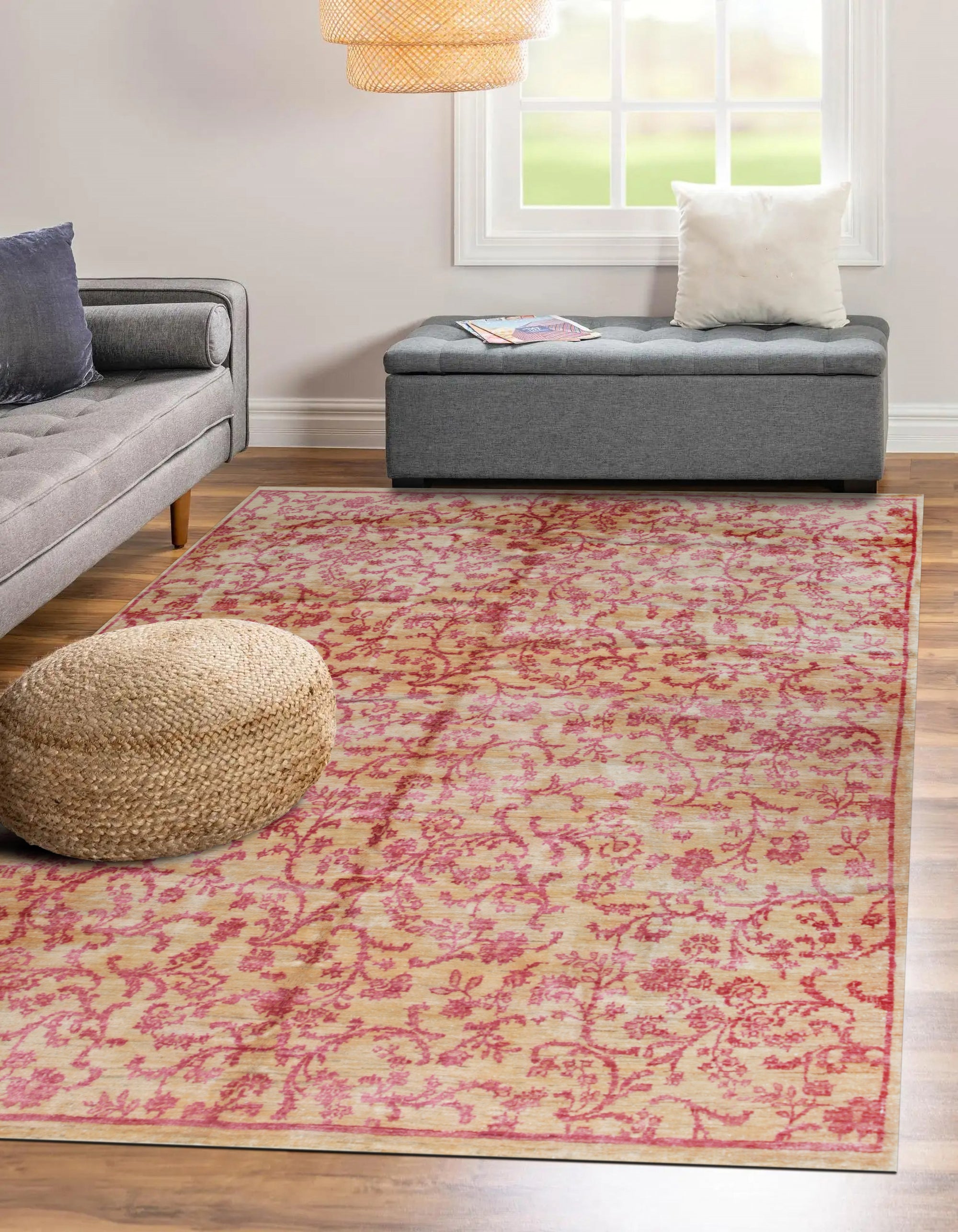 Rosy Vine Handmade Wool Rug