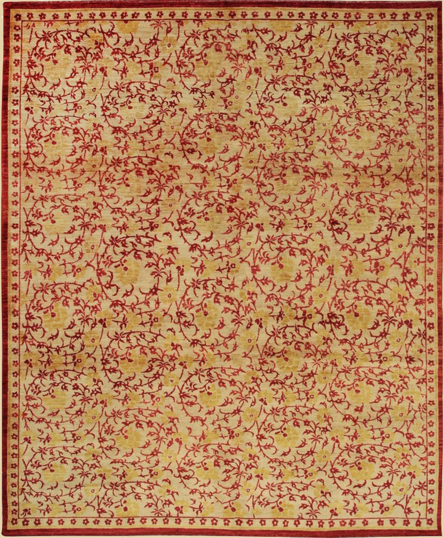 Afghan Vintage Vine Turkish Knot Handmade Wool Rug