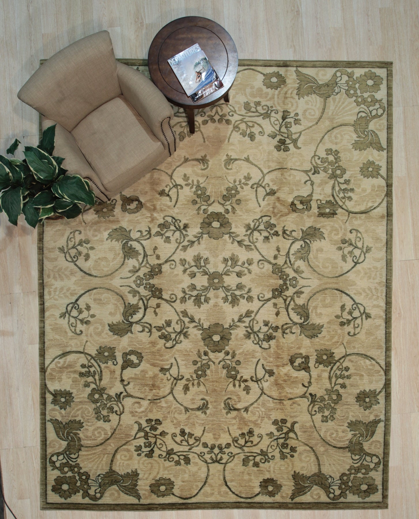 Ivory Afghan Botanical Elegance Turkish Knot Handmade Wool Rug