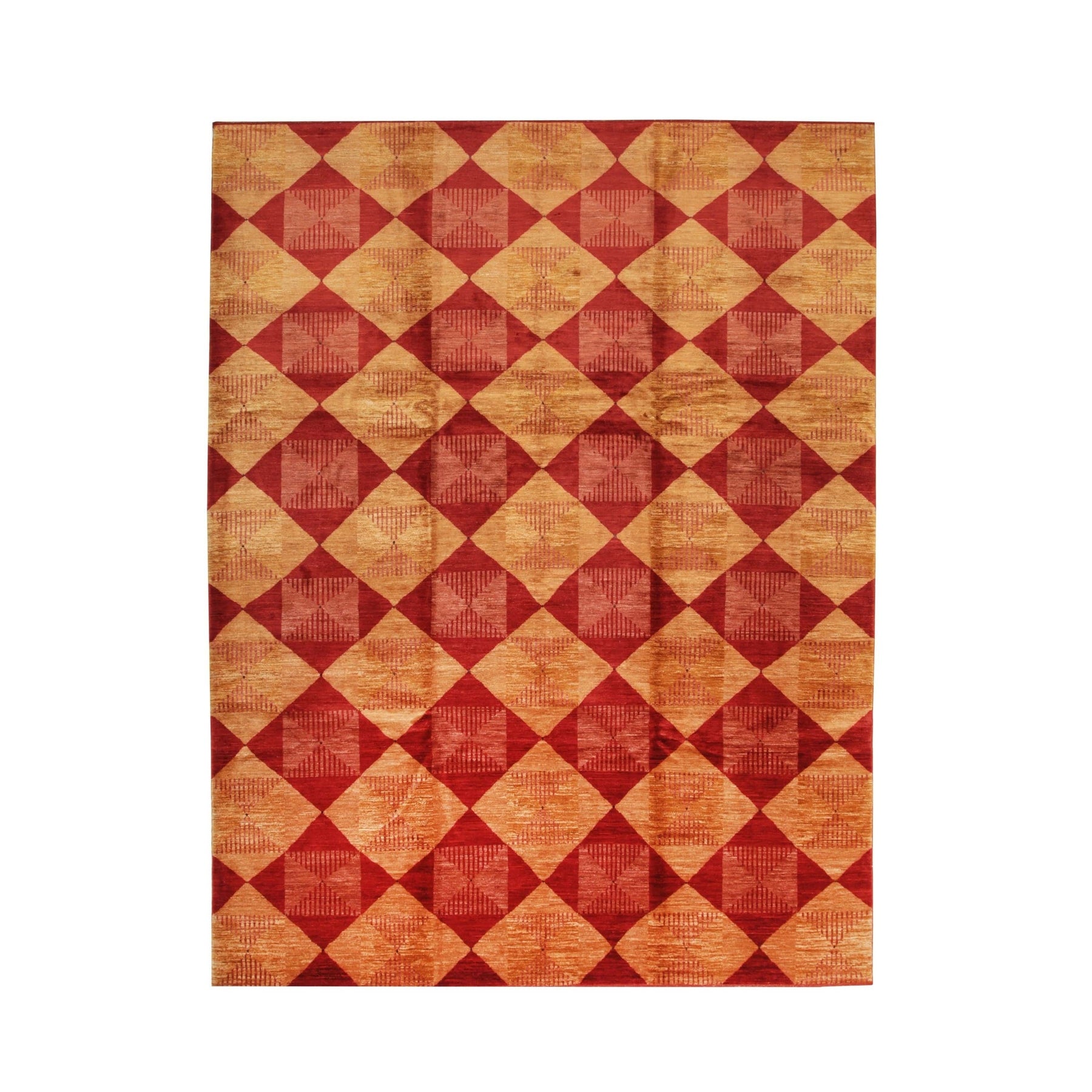 Red Afghan Geometric Artistry Turkish Knot Handmade Wool Rug