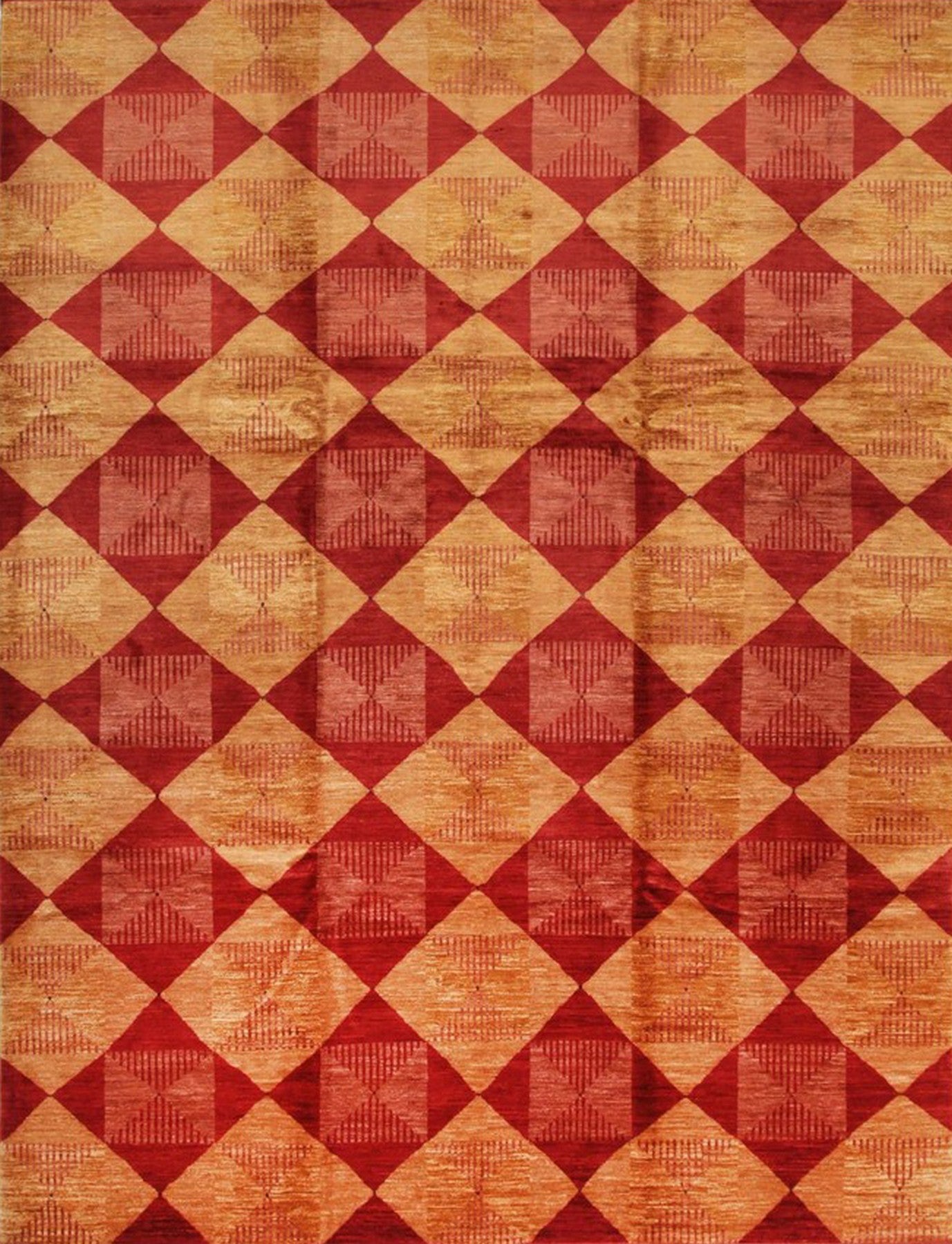 Red Afghan Geometric Artistry Turkish Knot Handmade Wool Rug