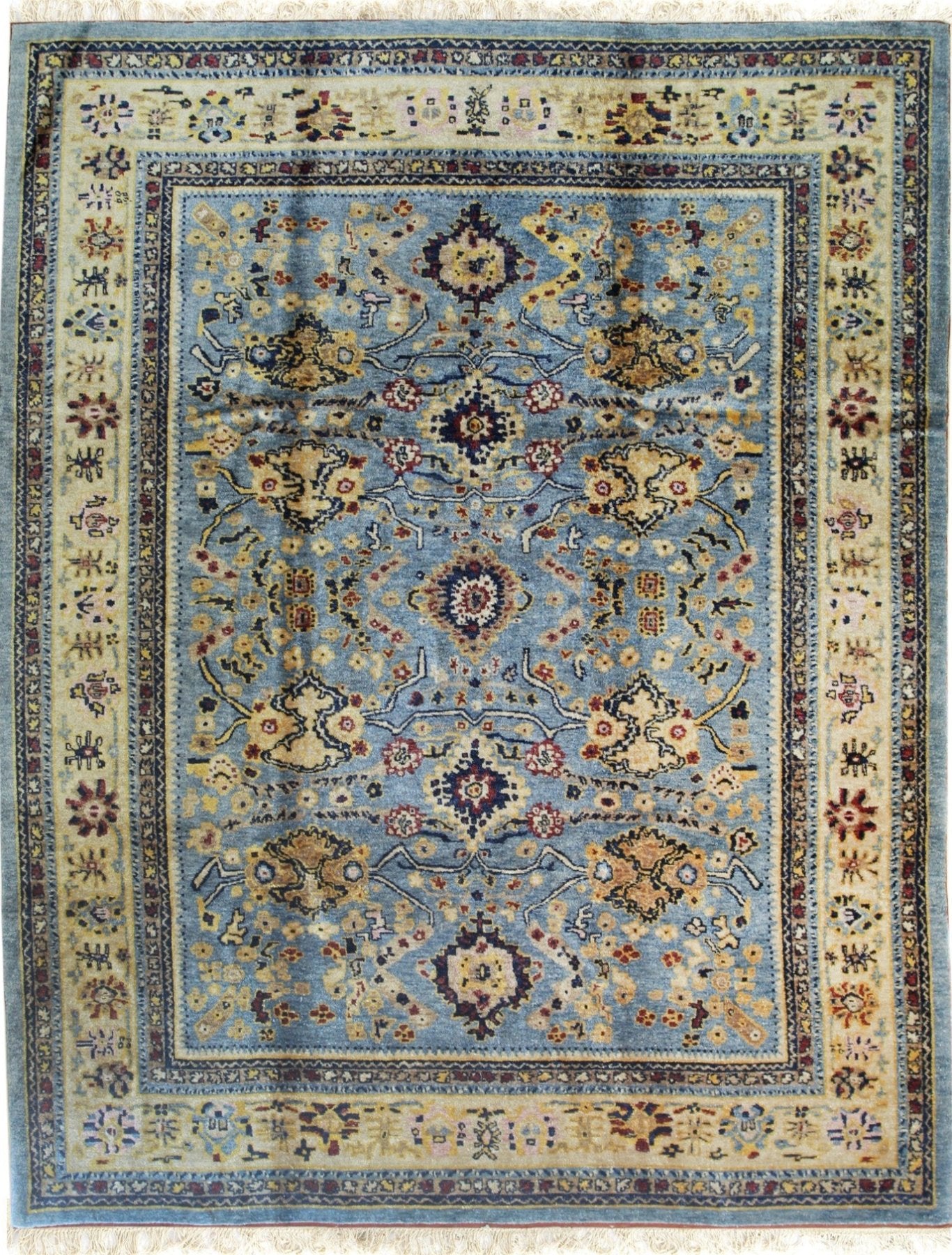 Lustrous Blue Oushak Hand-Knotted Mohair Rug