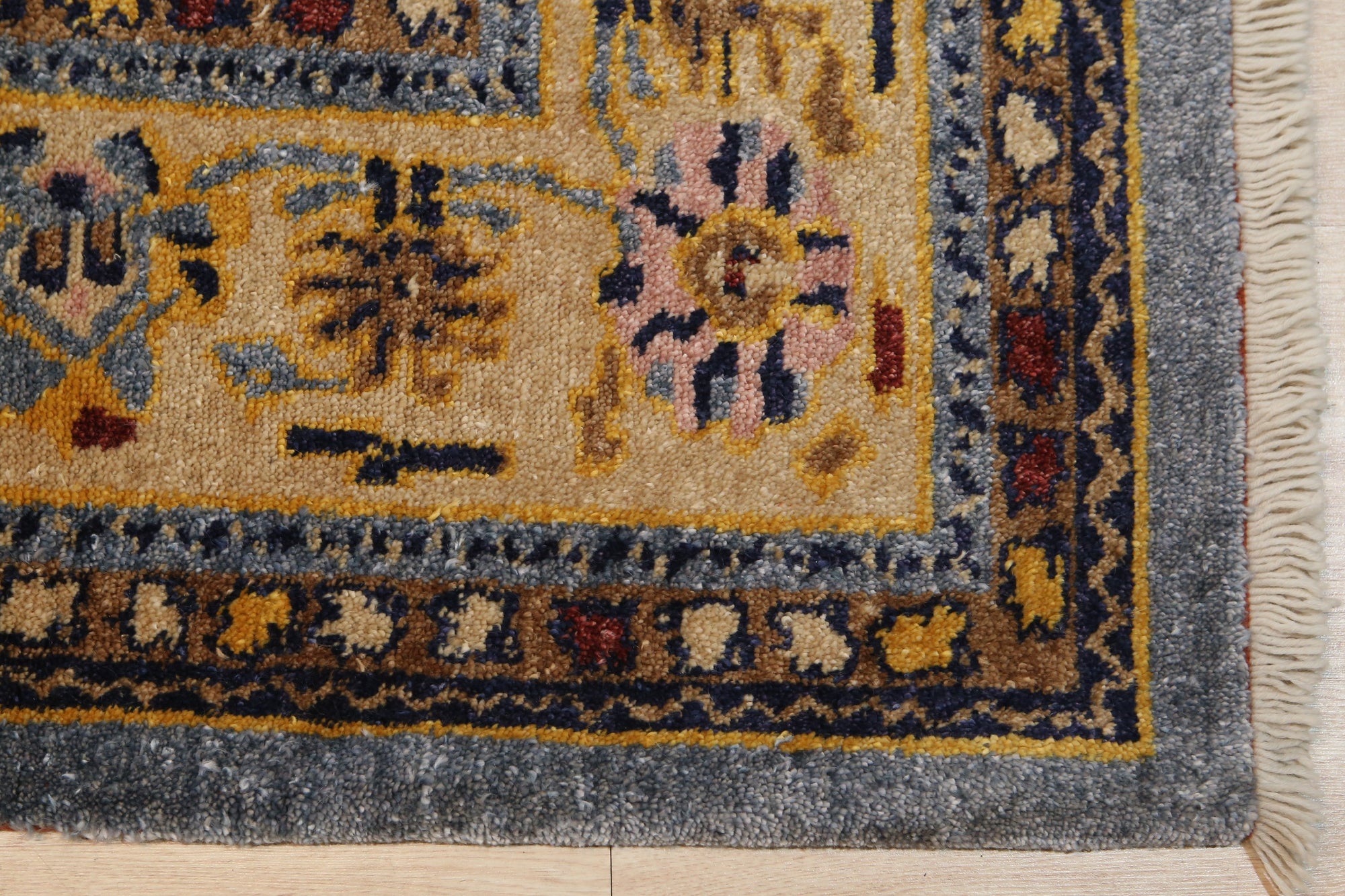 Lustrous Blue Oushak Hand-Knotted Mohair Rug