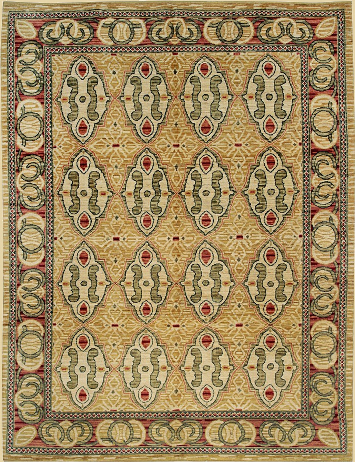 Ornate Gold and Red Medallion Rug