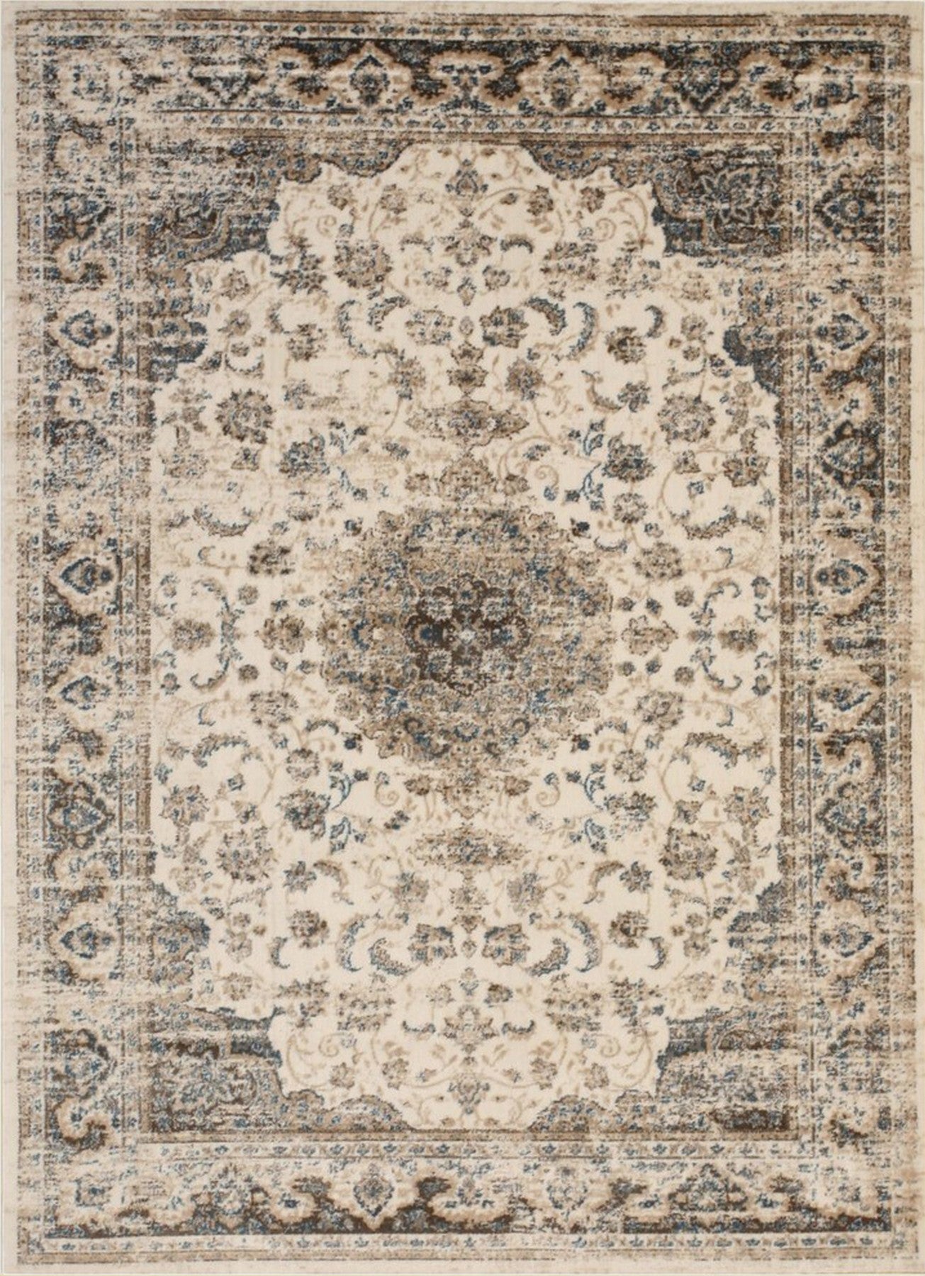 Vintage Ivory Bohemian Medallion Rug