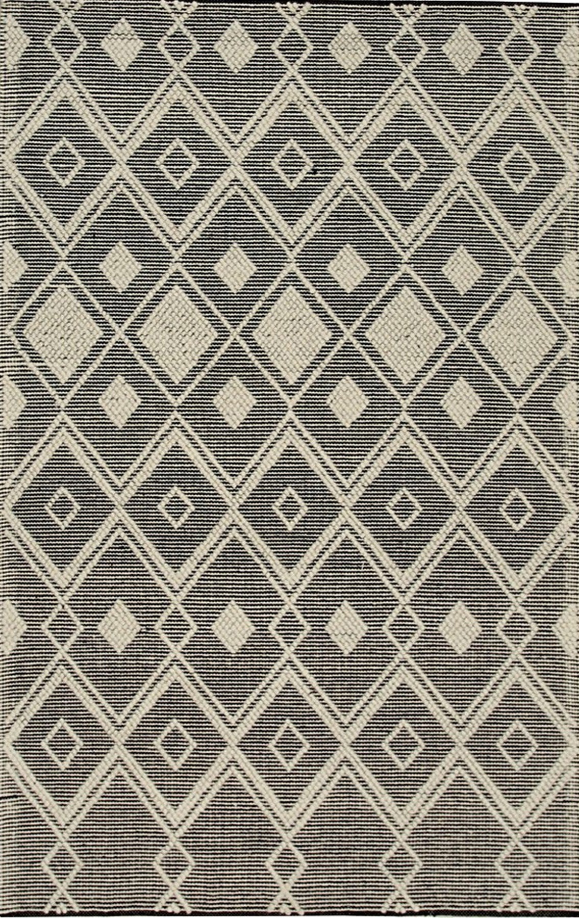 Diamond Pattern Black and Ivory Kilim Rug