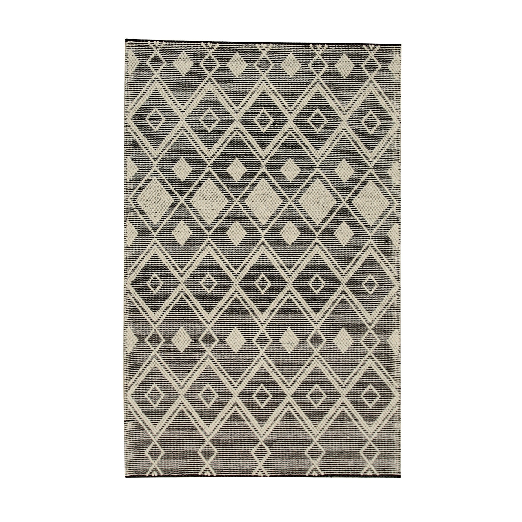 Diamond Pattern Black and Ivory Kilim Rug