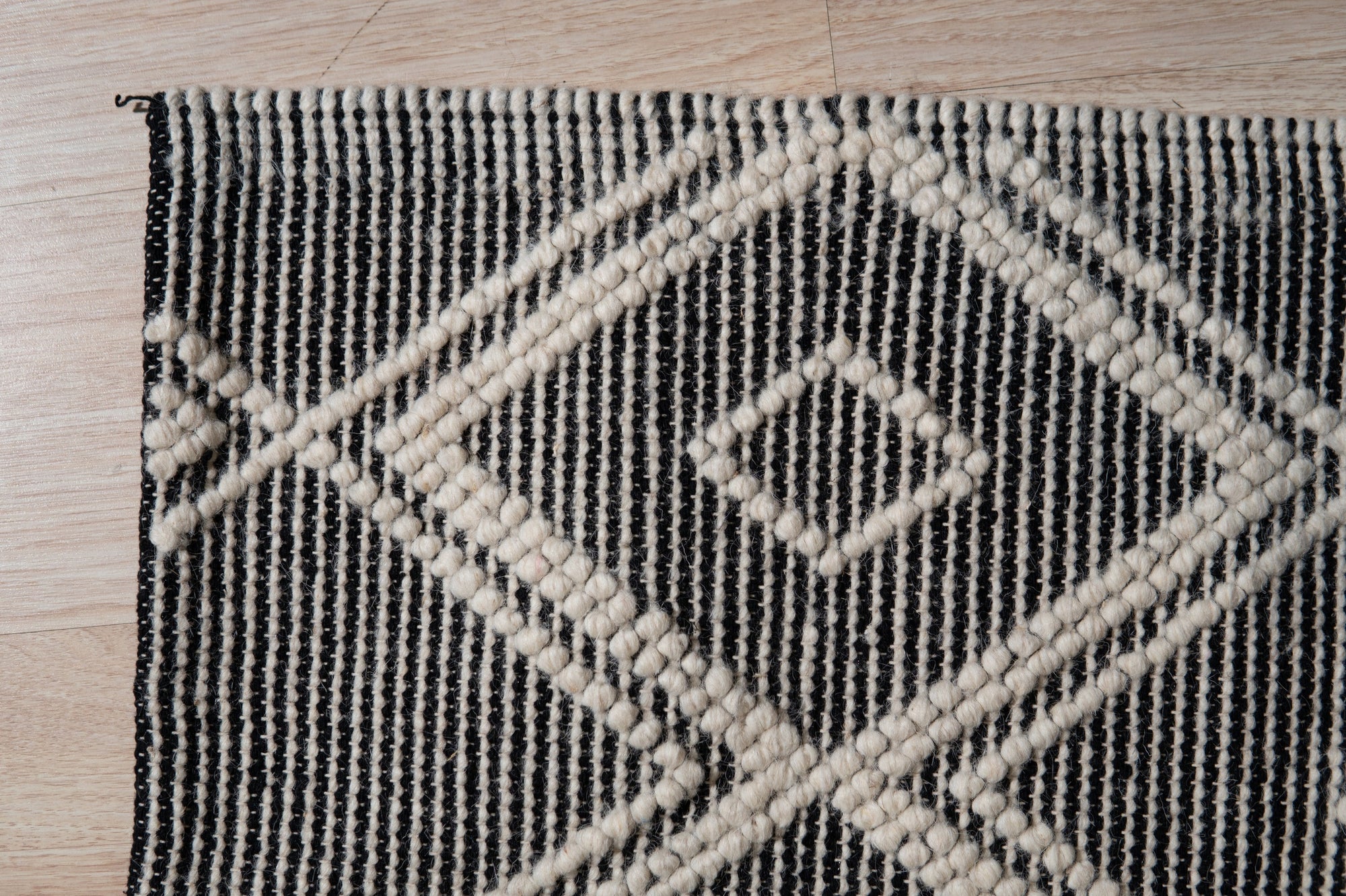 Diamond Pattern Black and Ivory Kilim Rug