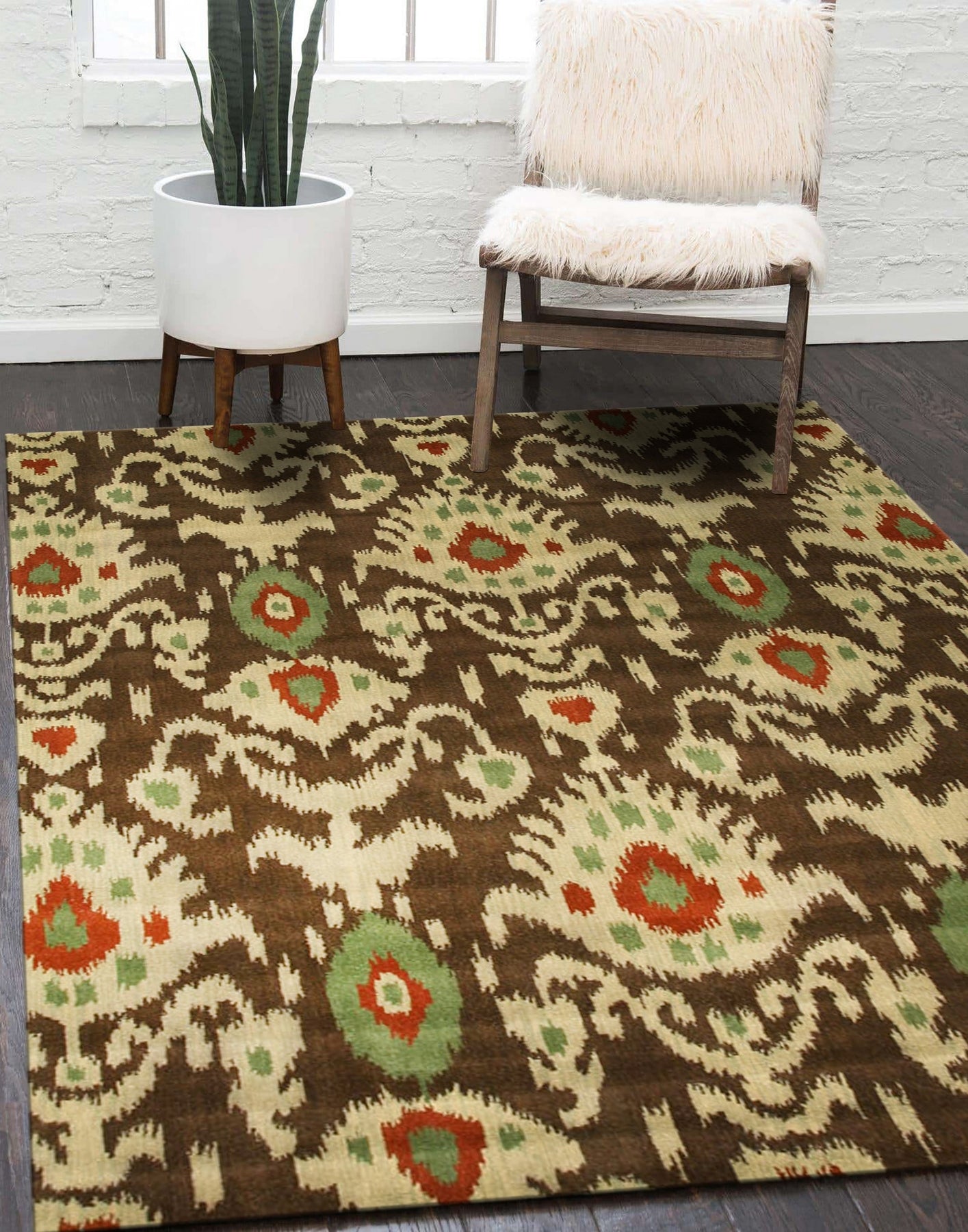 Ikat Elegance Hand-Tufted Brown Wool Rug