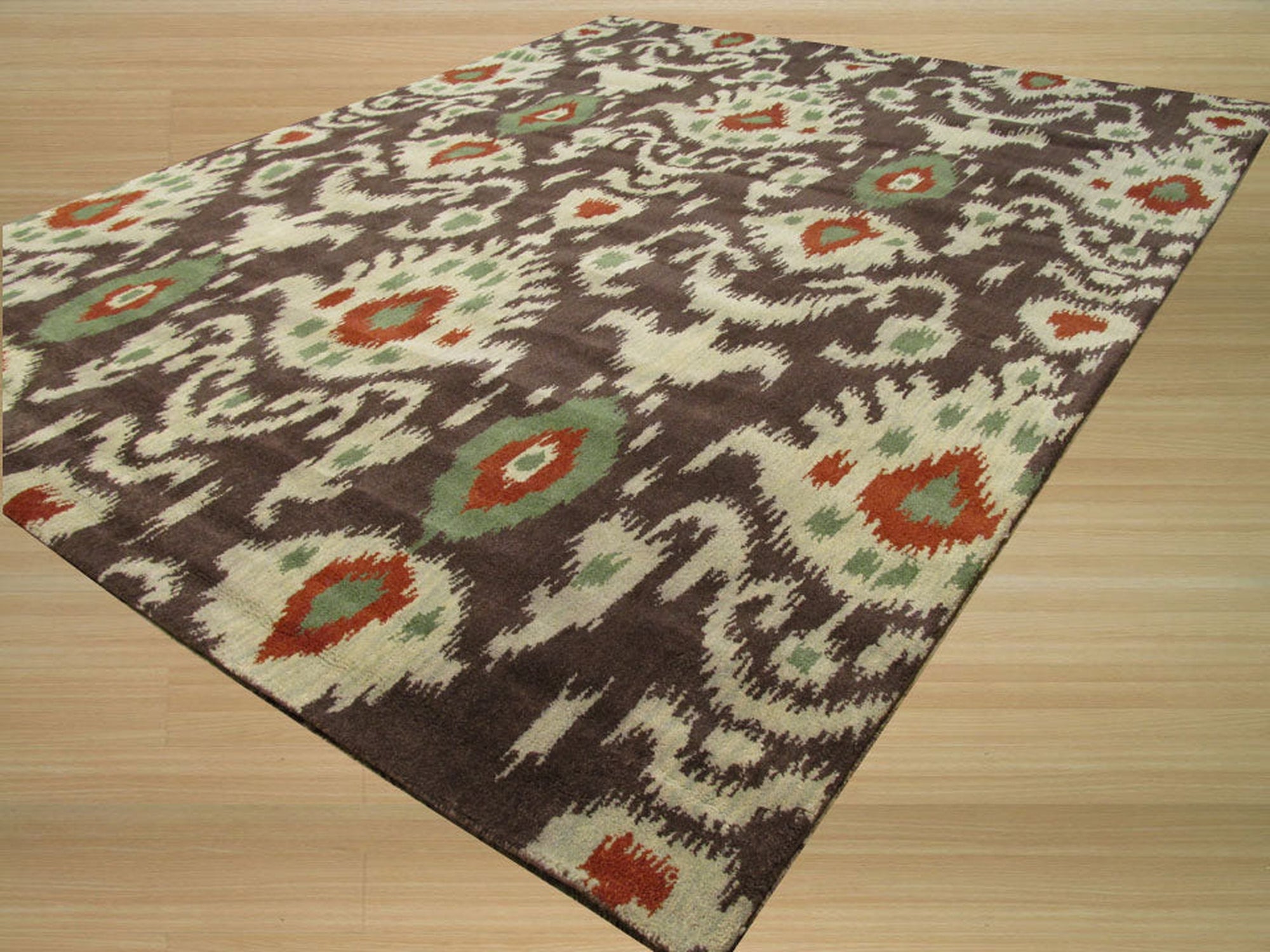 Ikat Elegance Hand-Tufted Brown Wool Rug