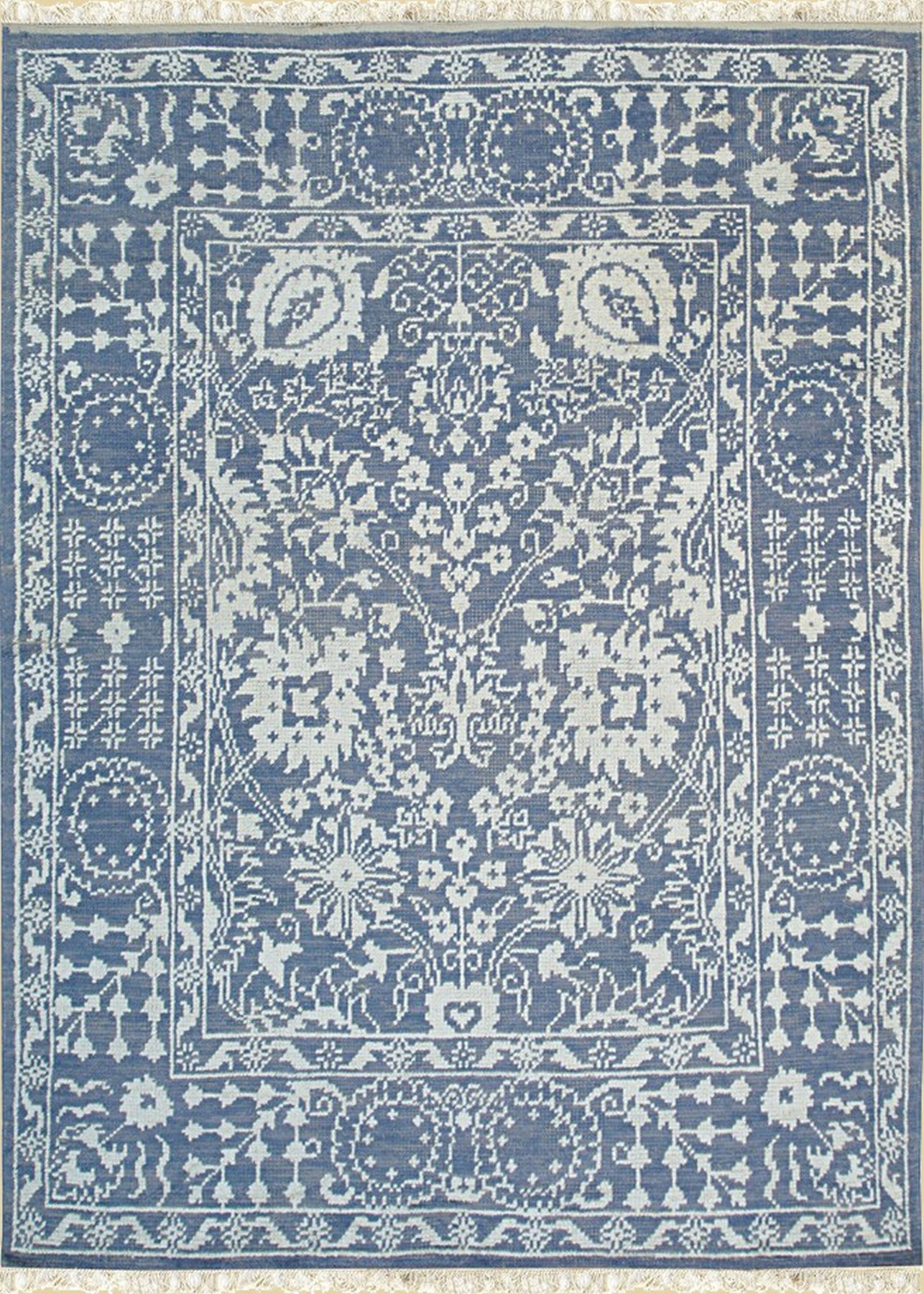 Agra Blue Handmade Wool and Silk Rug