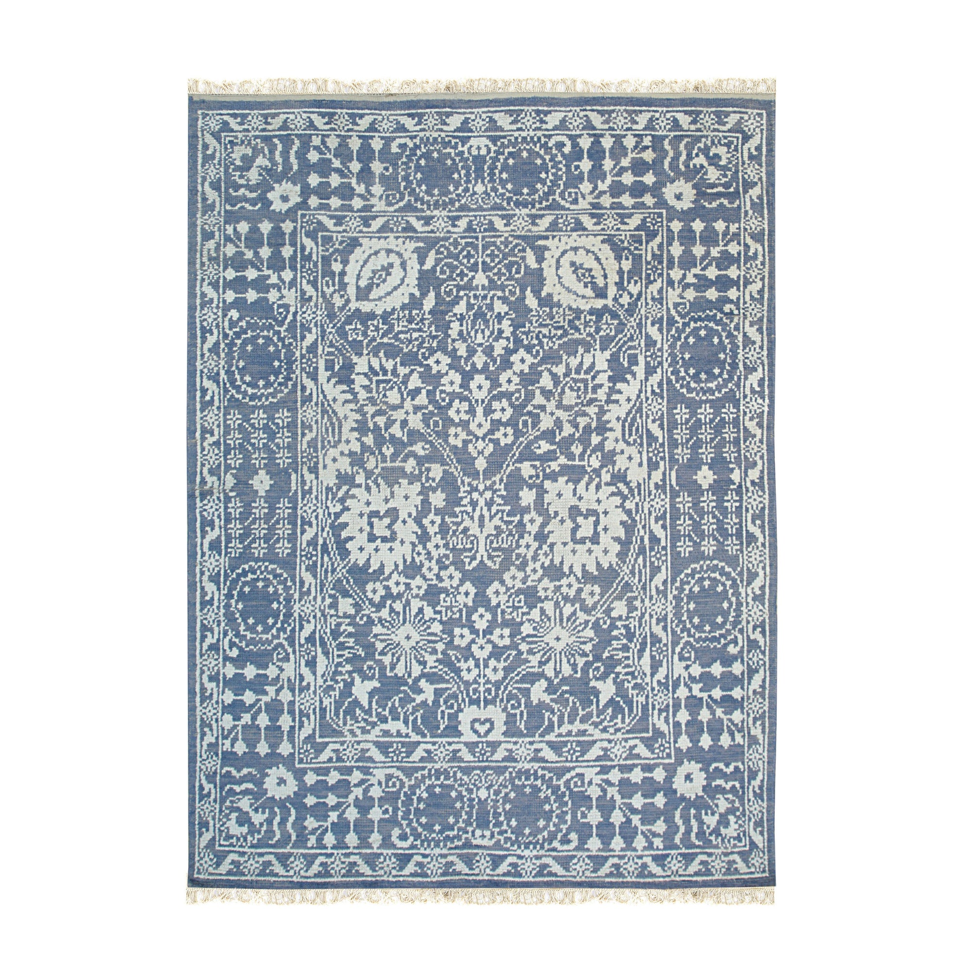 Agra Blue Handmade Wool and Silk Rug