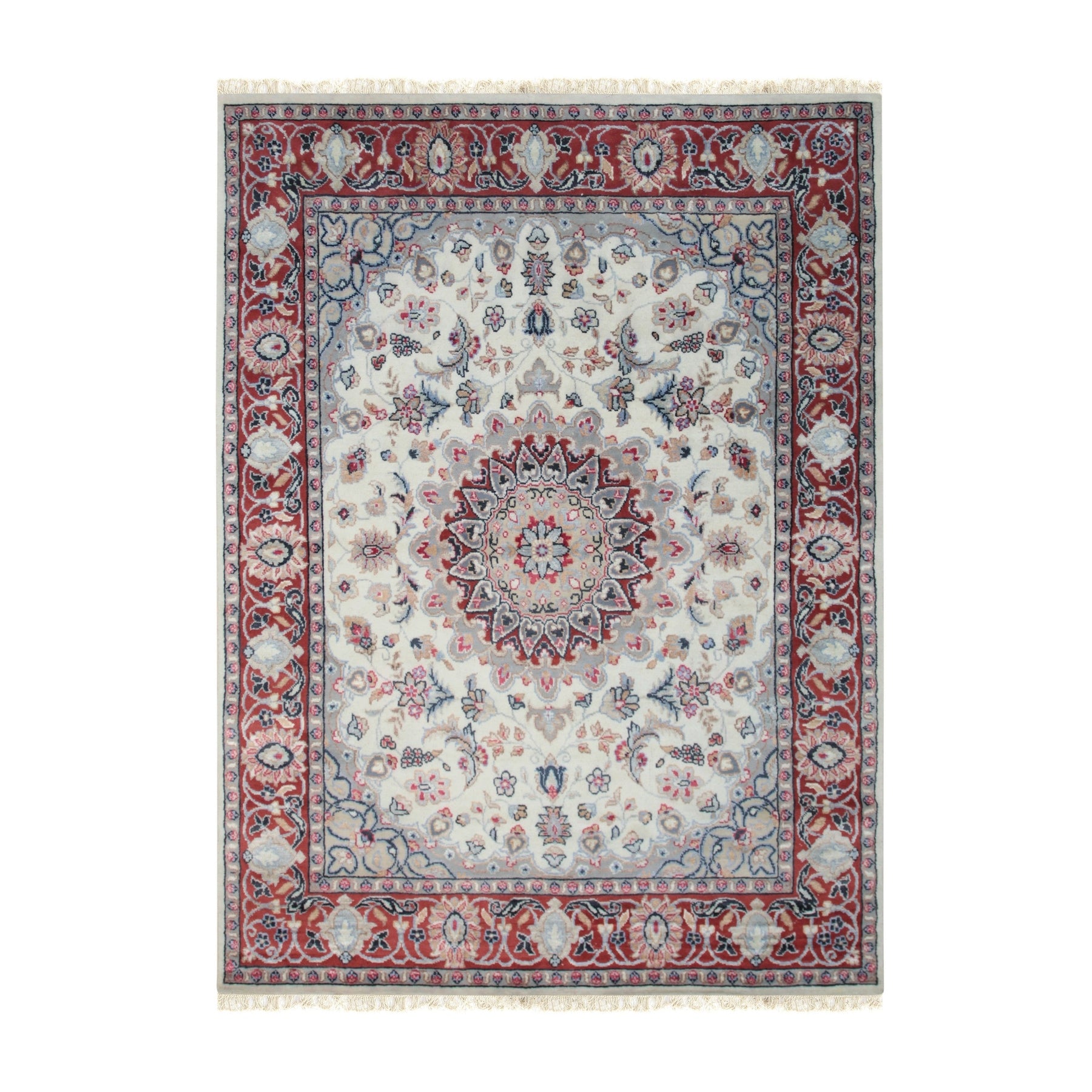 Classic Splendor Hand-Knotted Ivory Wool and Silk Rug