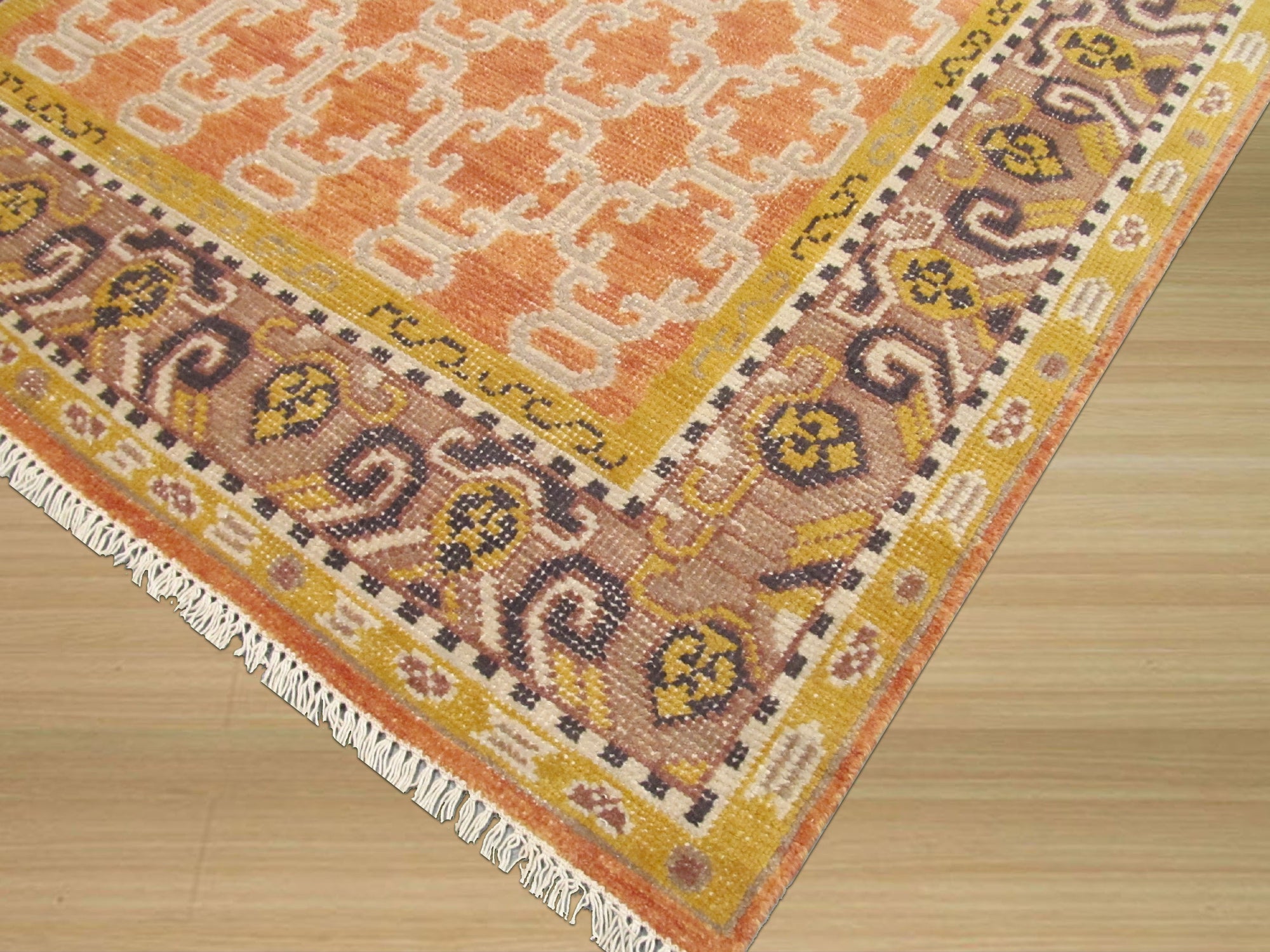 Rust Vibrant Handmade Wool Oriental Kotan Rug