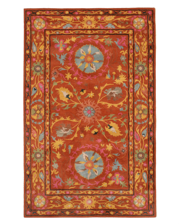 Hand-tufted Wool Rust Traditional Floral Suzani Rug
