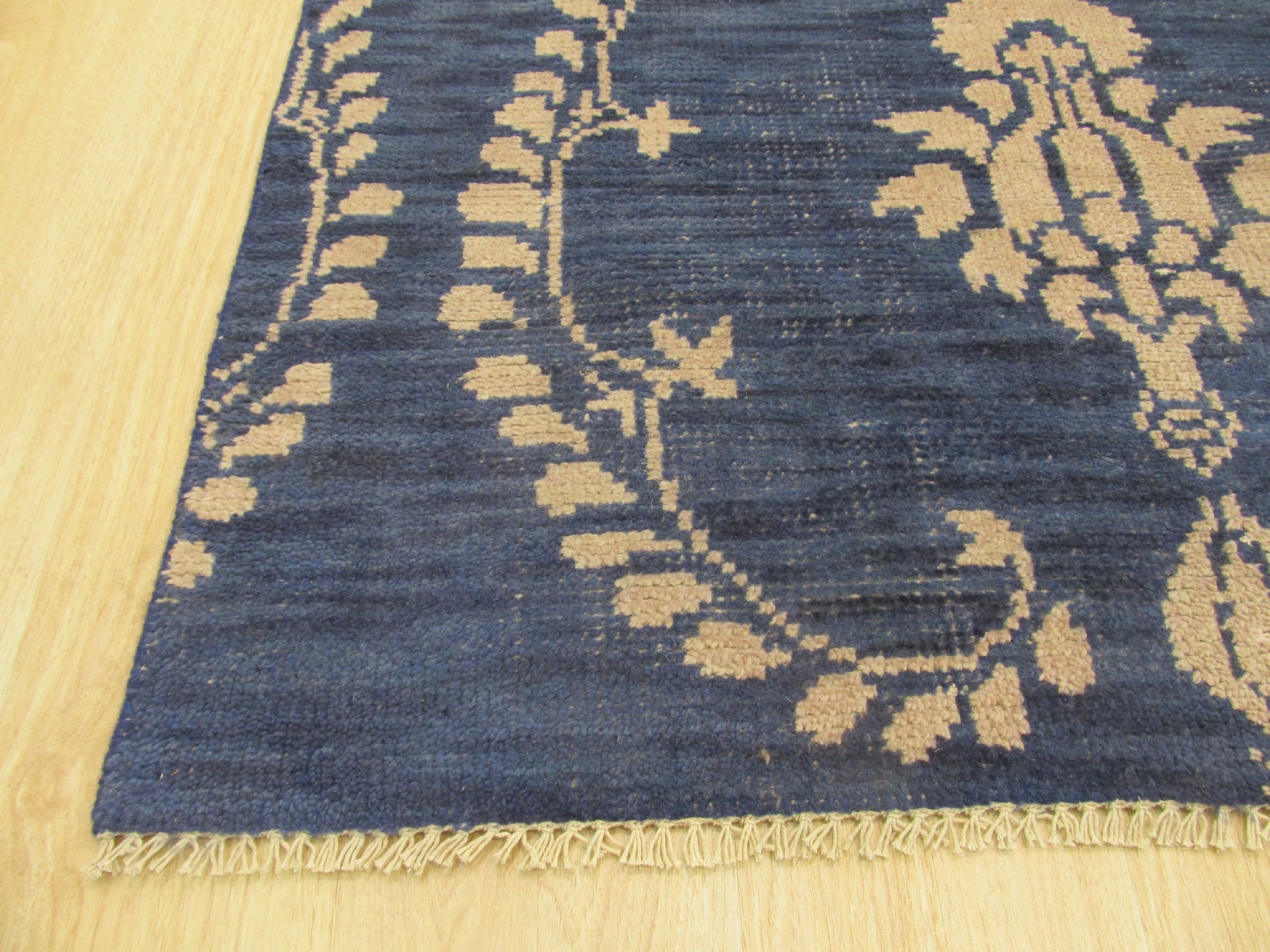 Royal Blue Floral Hand-Knotted Wool Rug