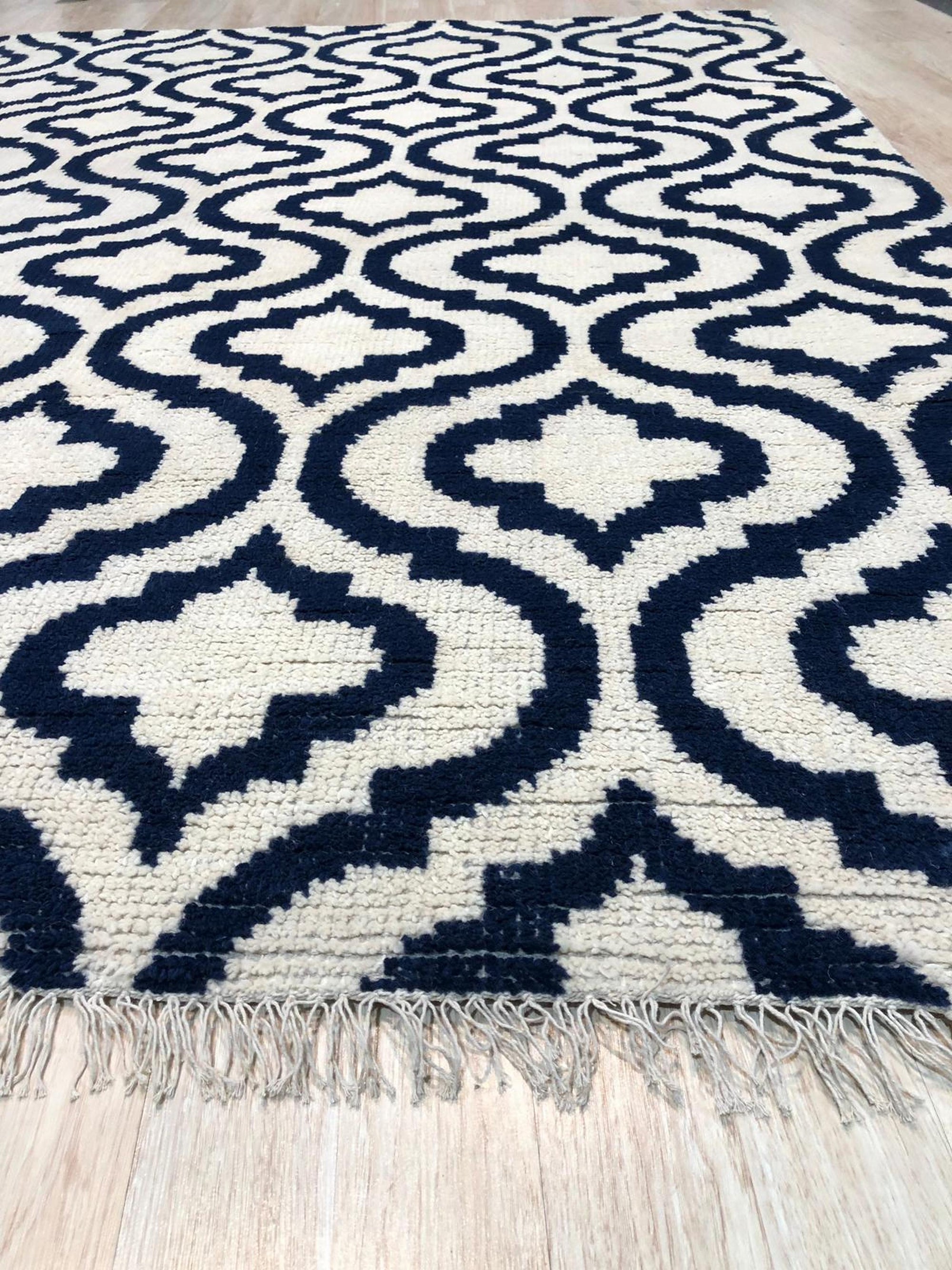 Navy Majestic Moroccan Hand-Knotted Wool Rug