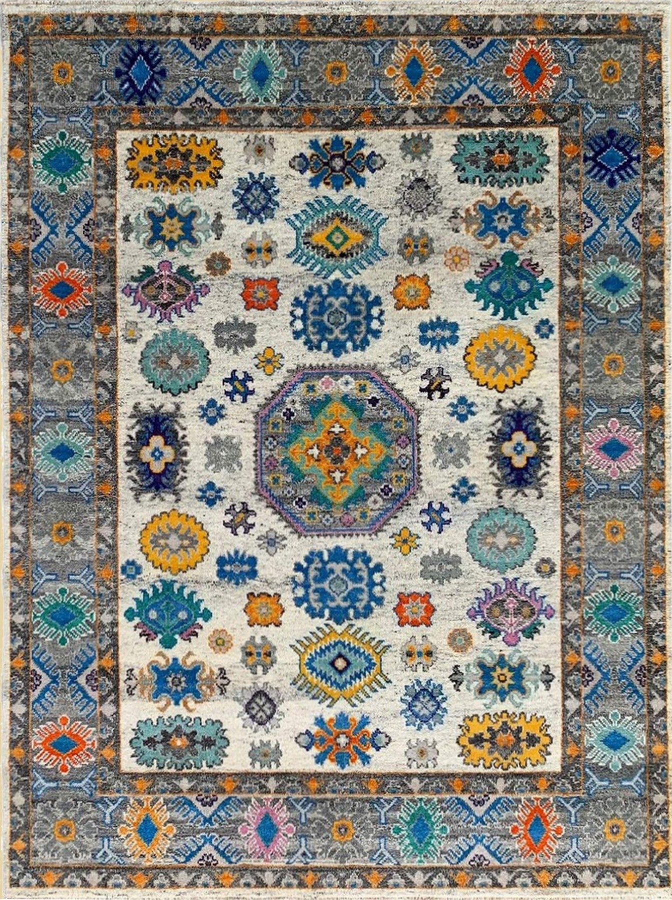 Ivory Floral Kazak Rug