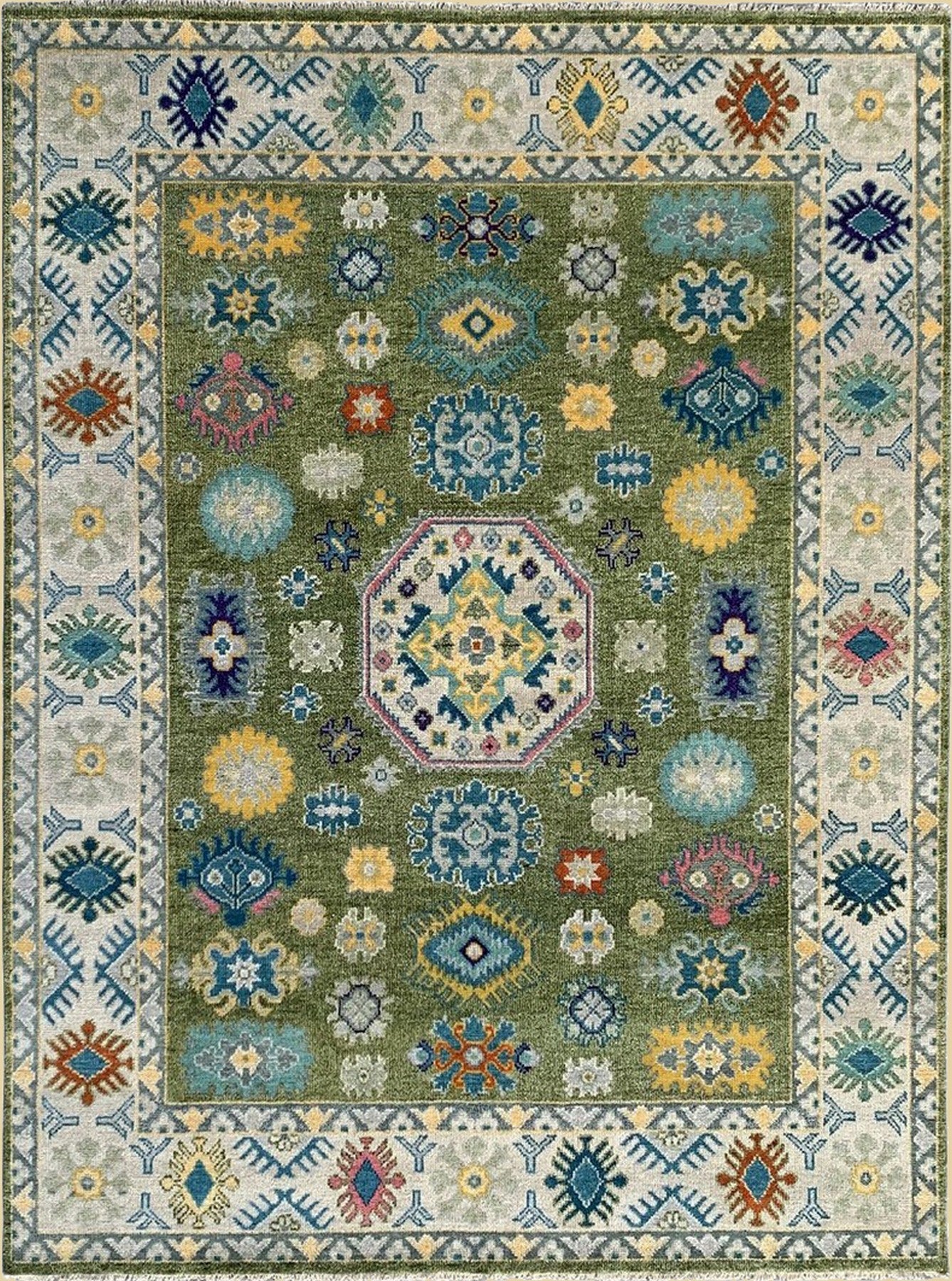 Light Green Floral Kazak Rug