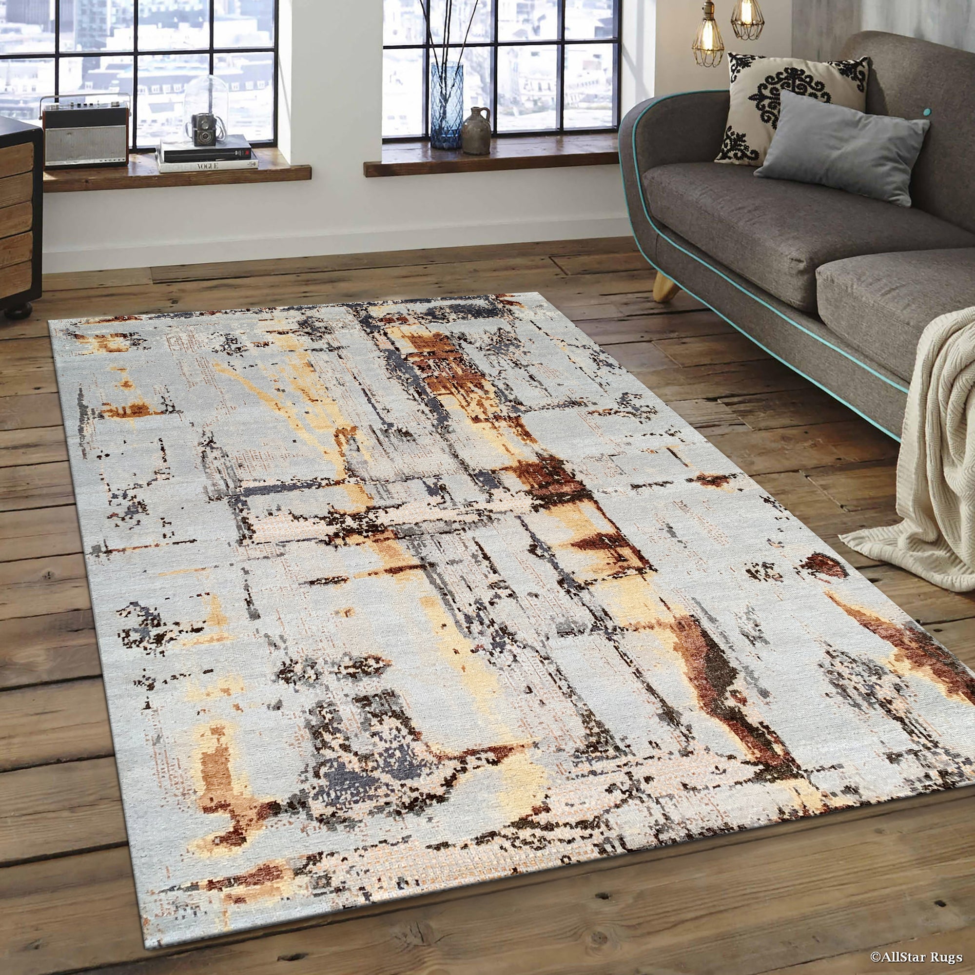 Gold Modern Abstract Horizon Rug