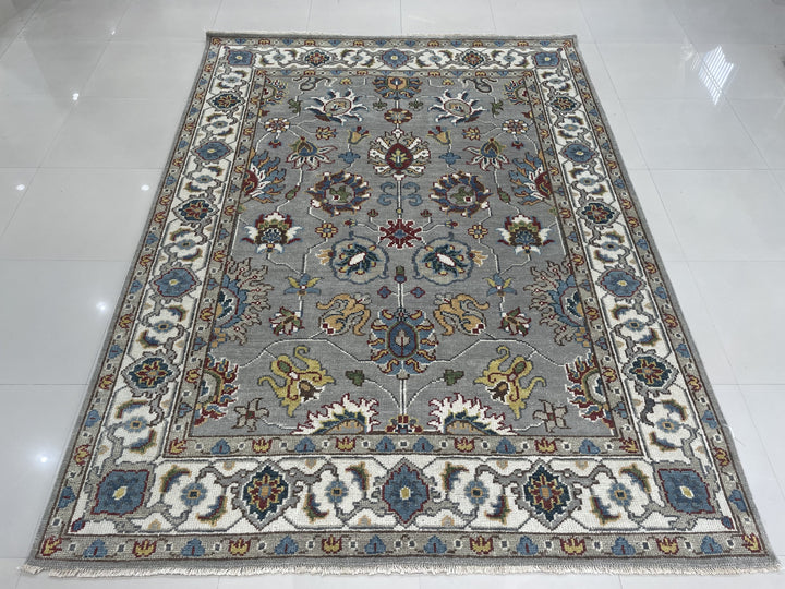 Hand Knotted Wool Gray Traditional All Over Tabriz Rug