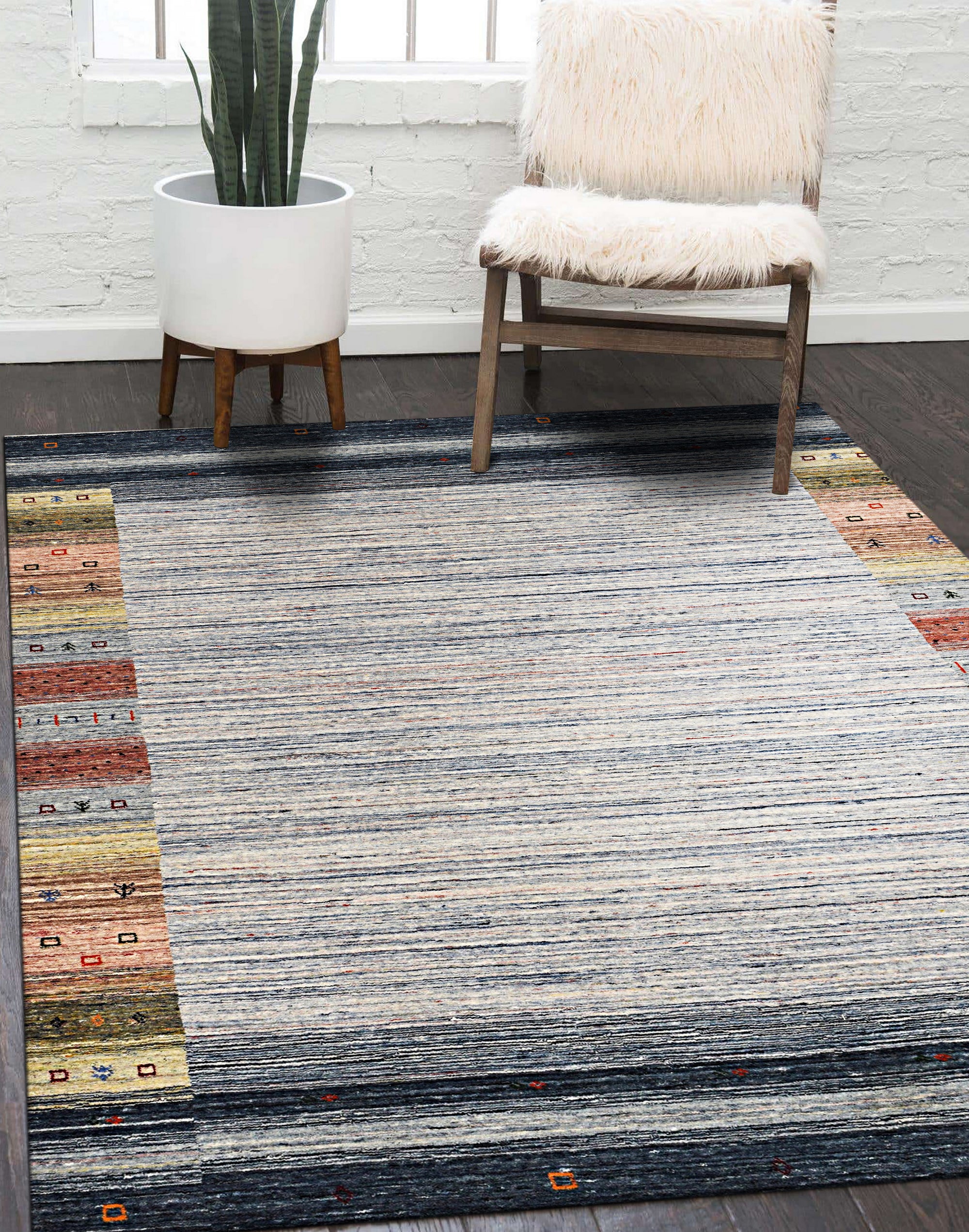 Elegant Gray Transitional Handmade Wool Gabbeh Rug