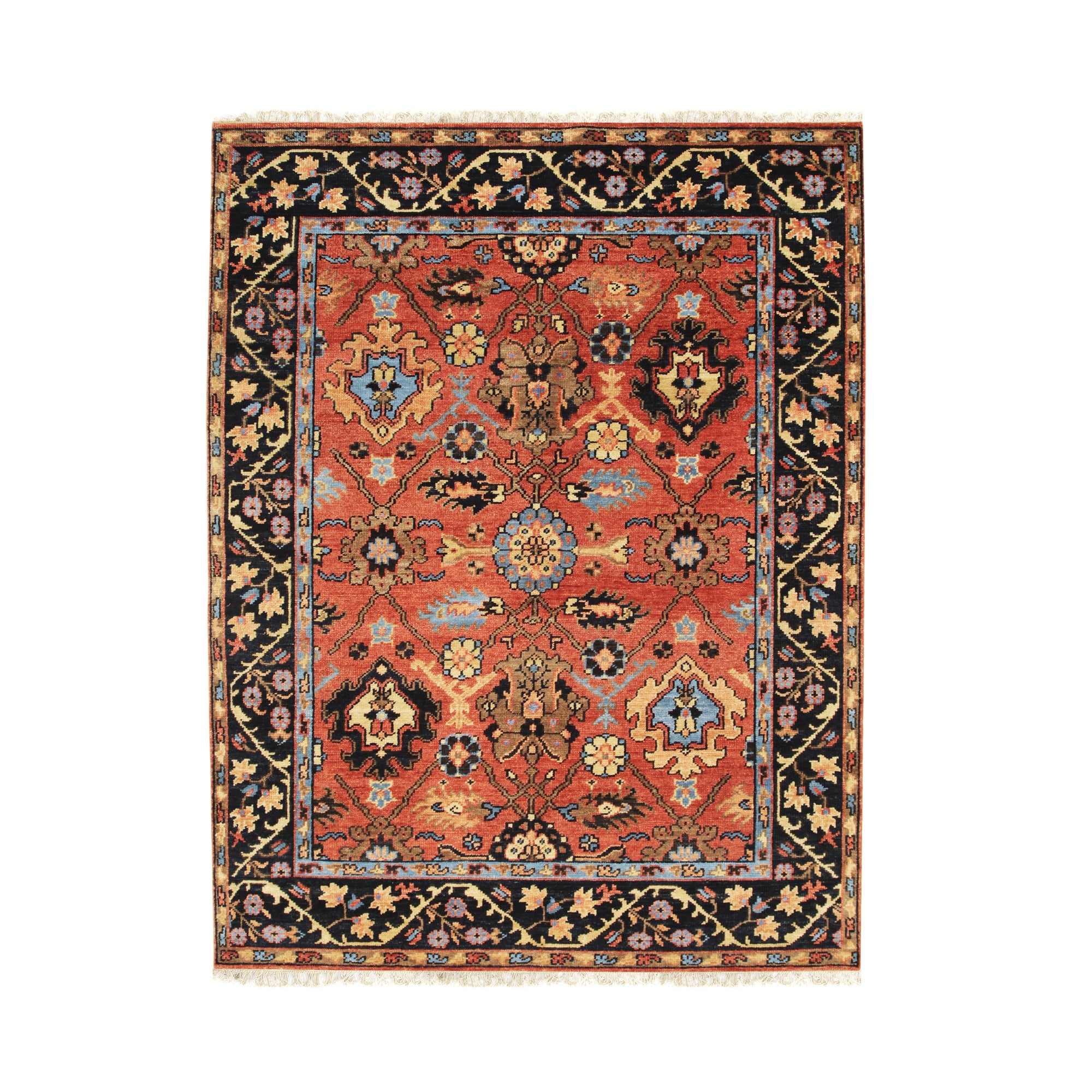 Luxurious Rust and Navy Traditional Handmade Wool Artisan Rug