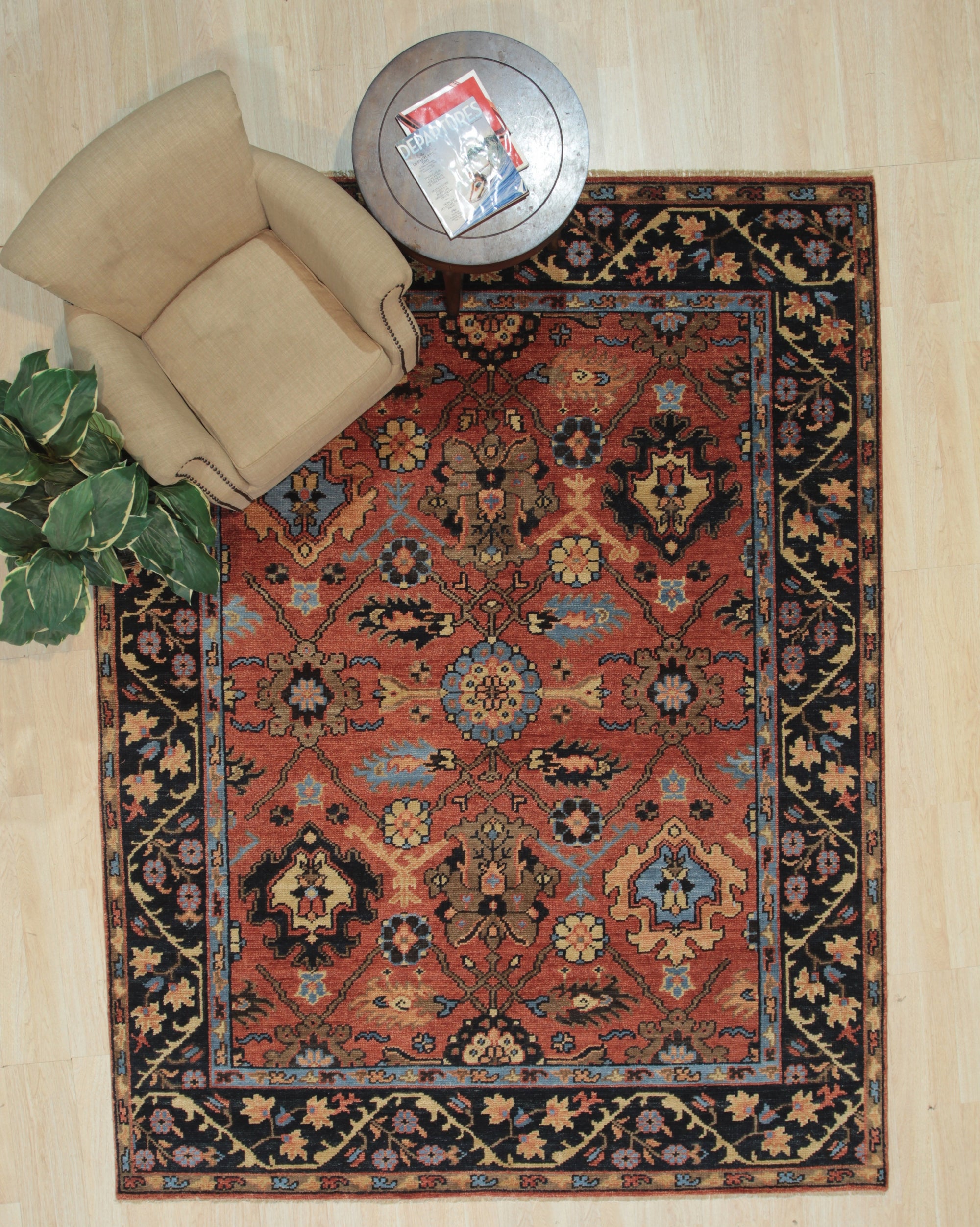 Luxurious Rust and Navy Traditional Handmade Wool Artisan Rug