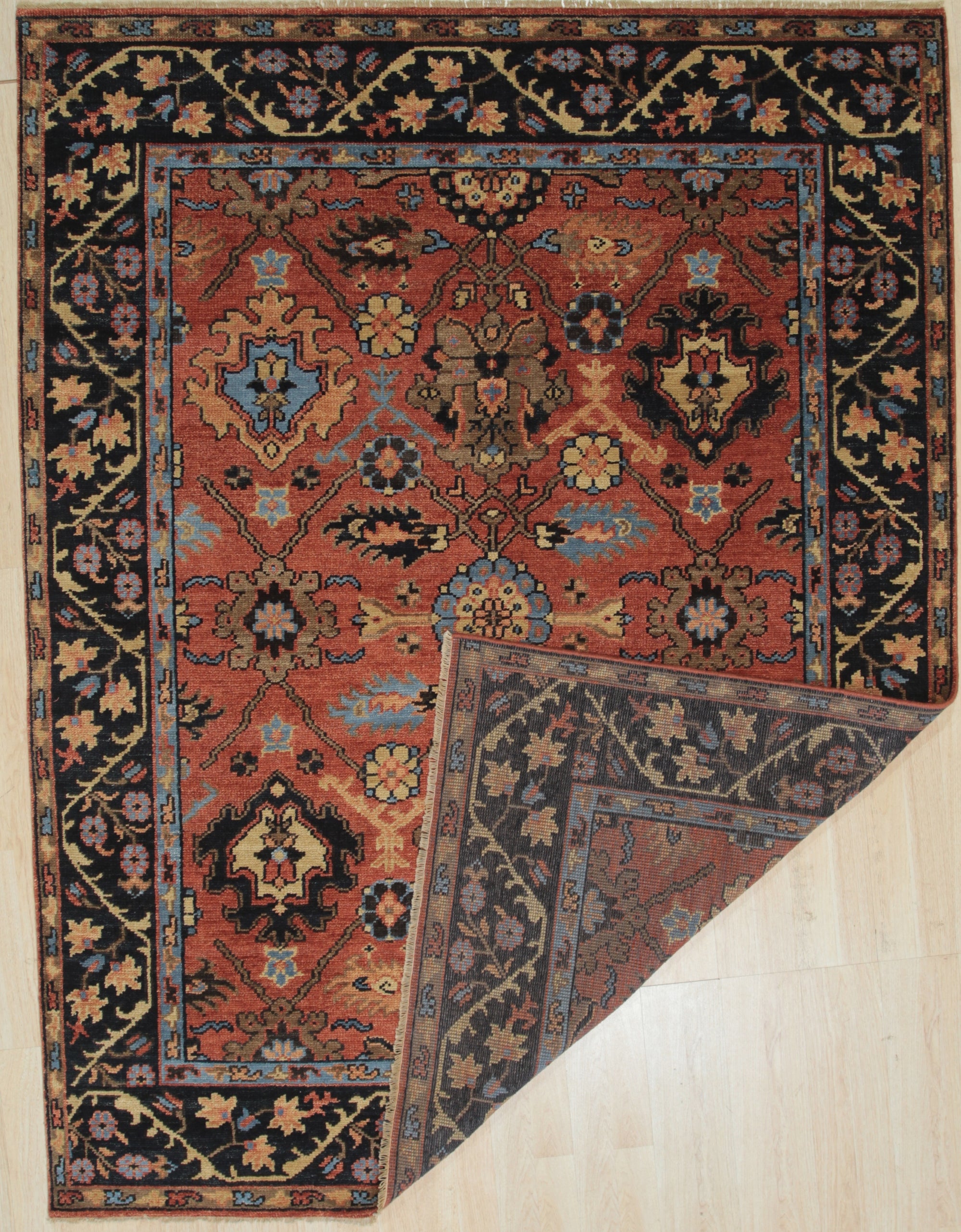 Luxurious Rust and Navy Traditional Handmade Wool Artisan Rug