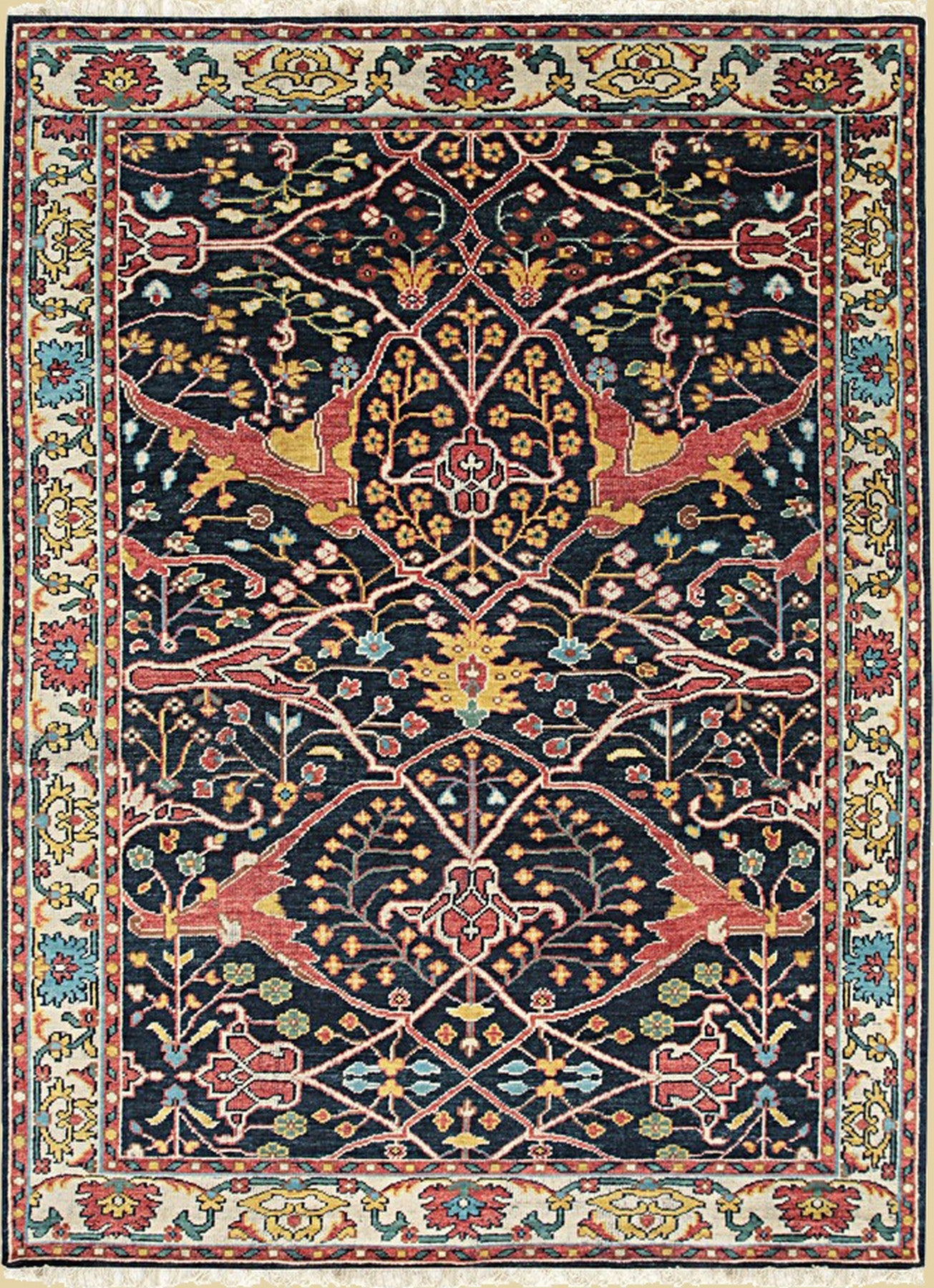 Elegant Navy Traditional Handmade Wool Masterpiece Rug