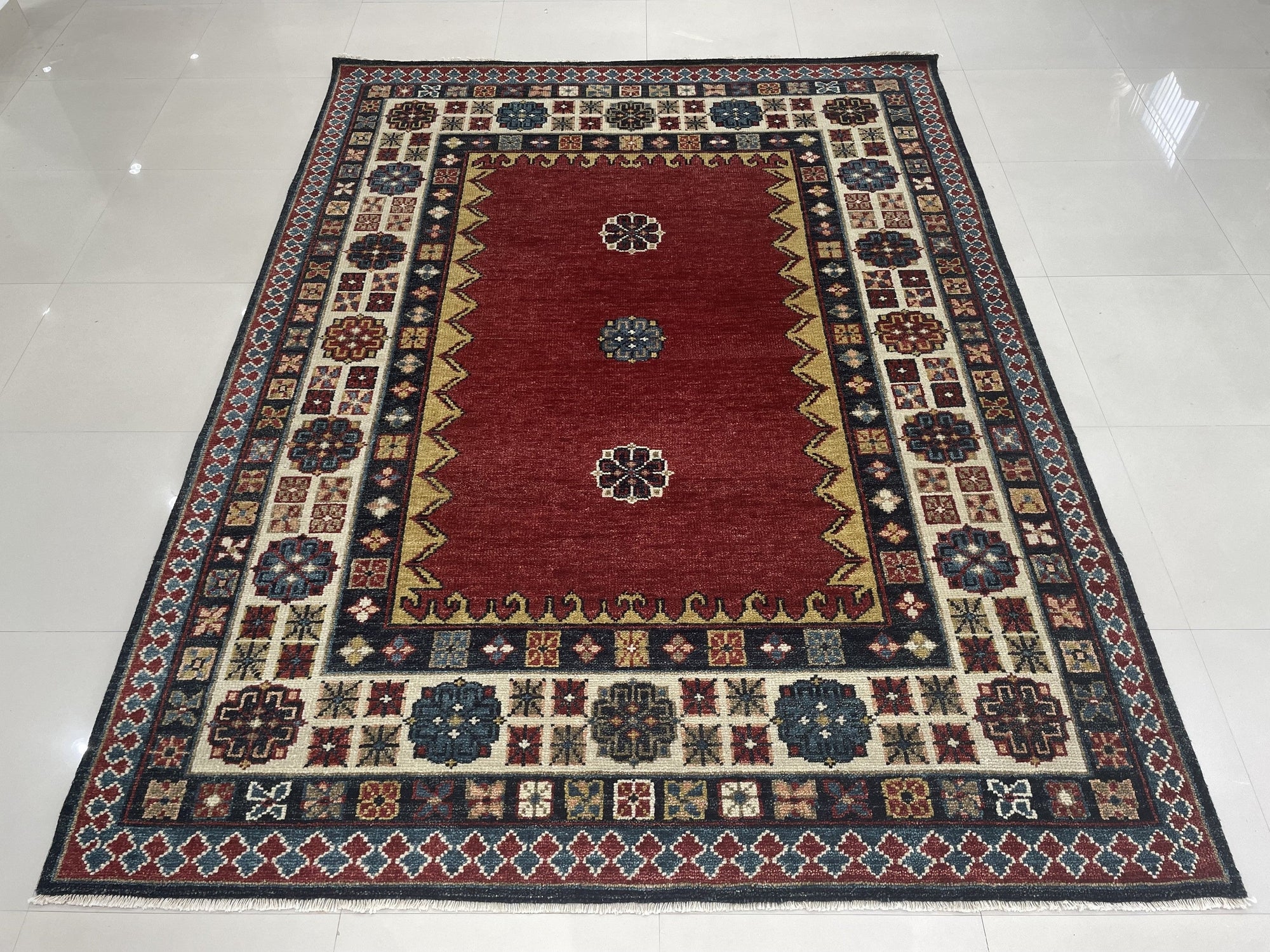 Rust Medallion Kazak Traditional Handmade Wool Rug