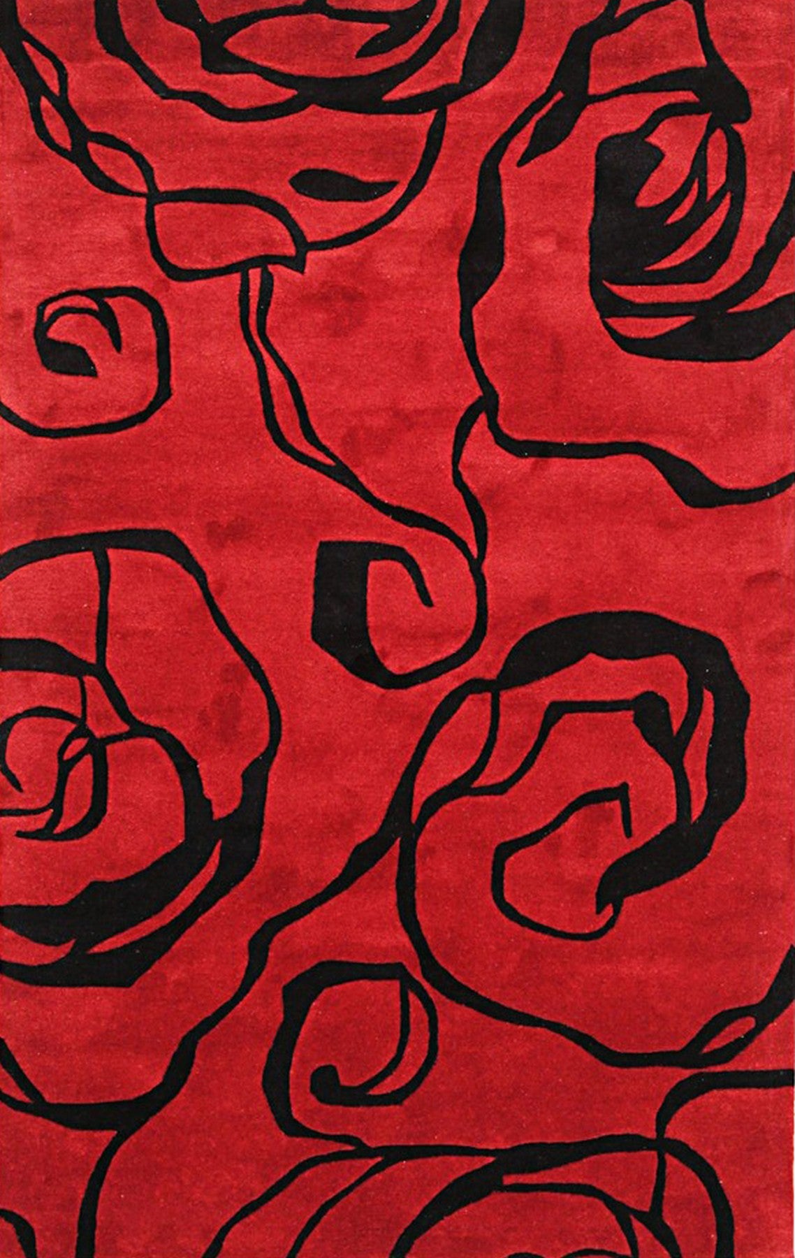 Red Floral Transitional Handmade Wool Rug