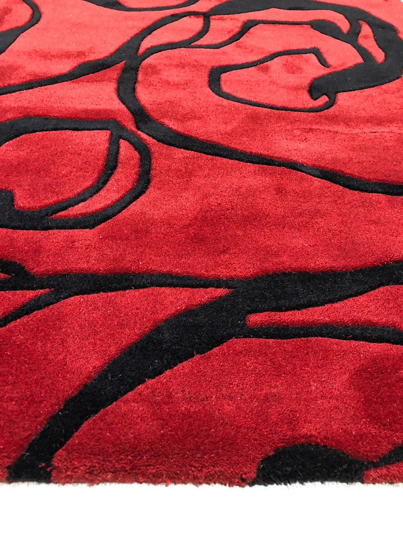 Red Floral Transitional Handmade Wool Rug