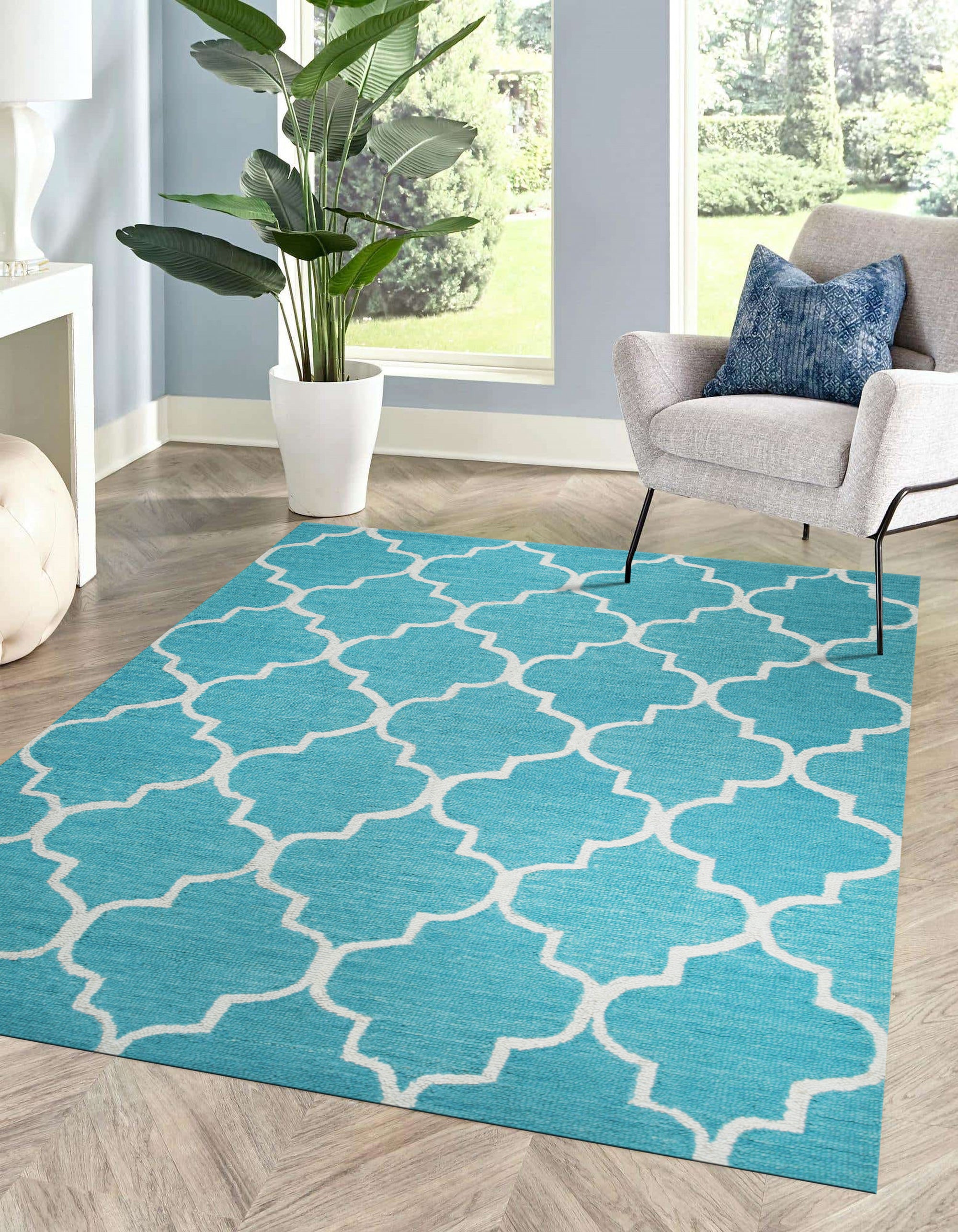 Turquoise Moroccan Trellis Harmony Hand-Tufted Wool Rug