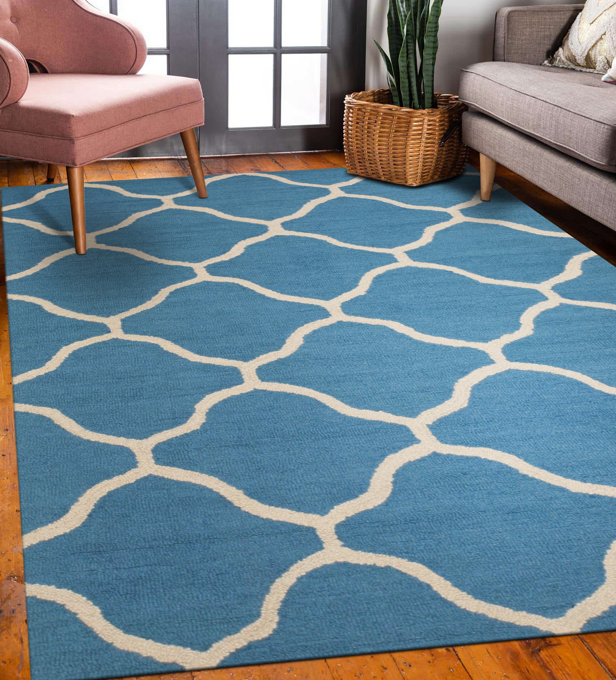 Teal Moroccan Oasis Hand-Tufted Wool Rug