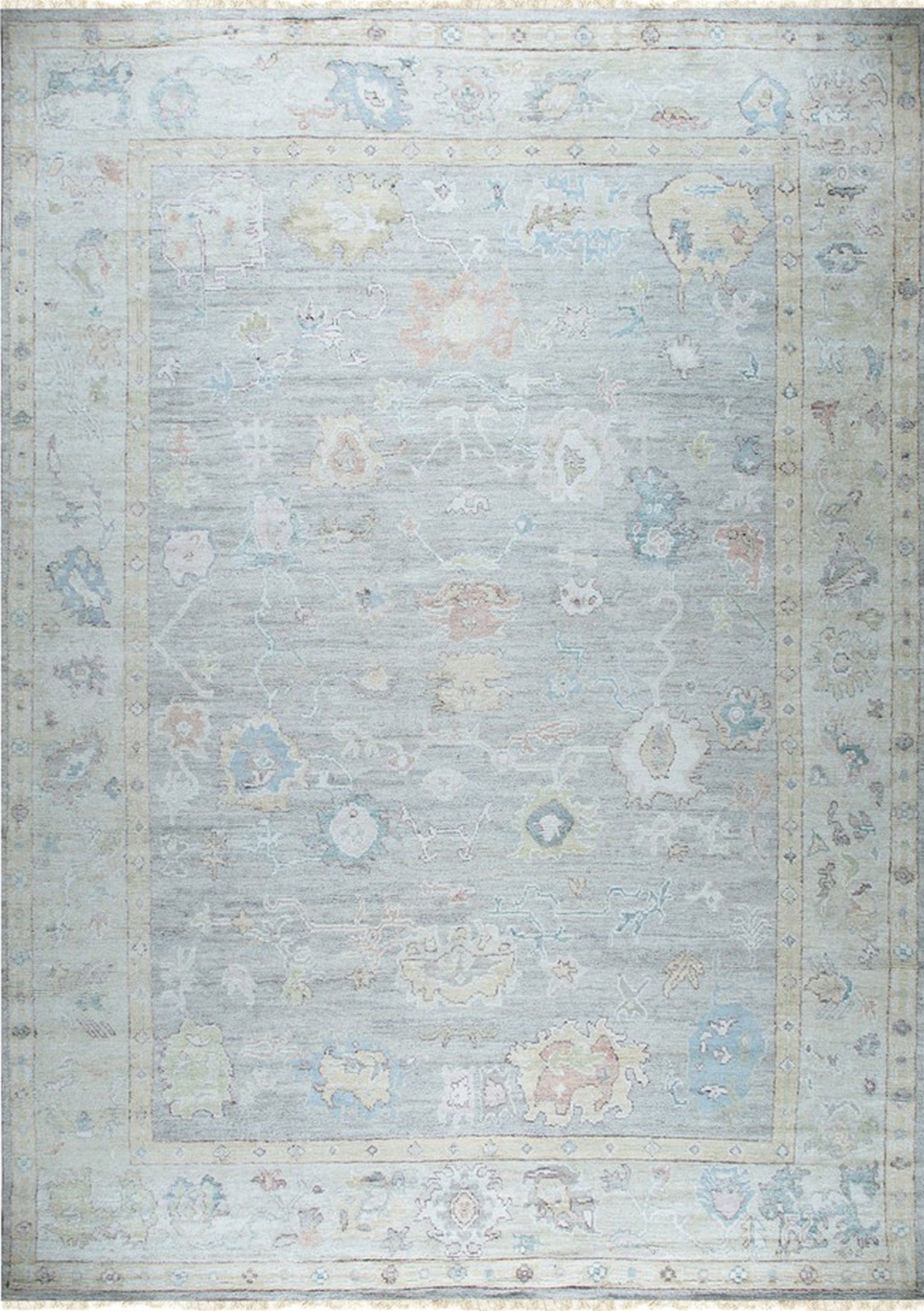 Beige Floral Elegance Handmade Natural Silk Rug