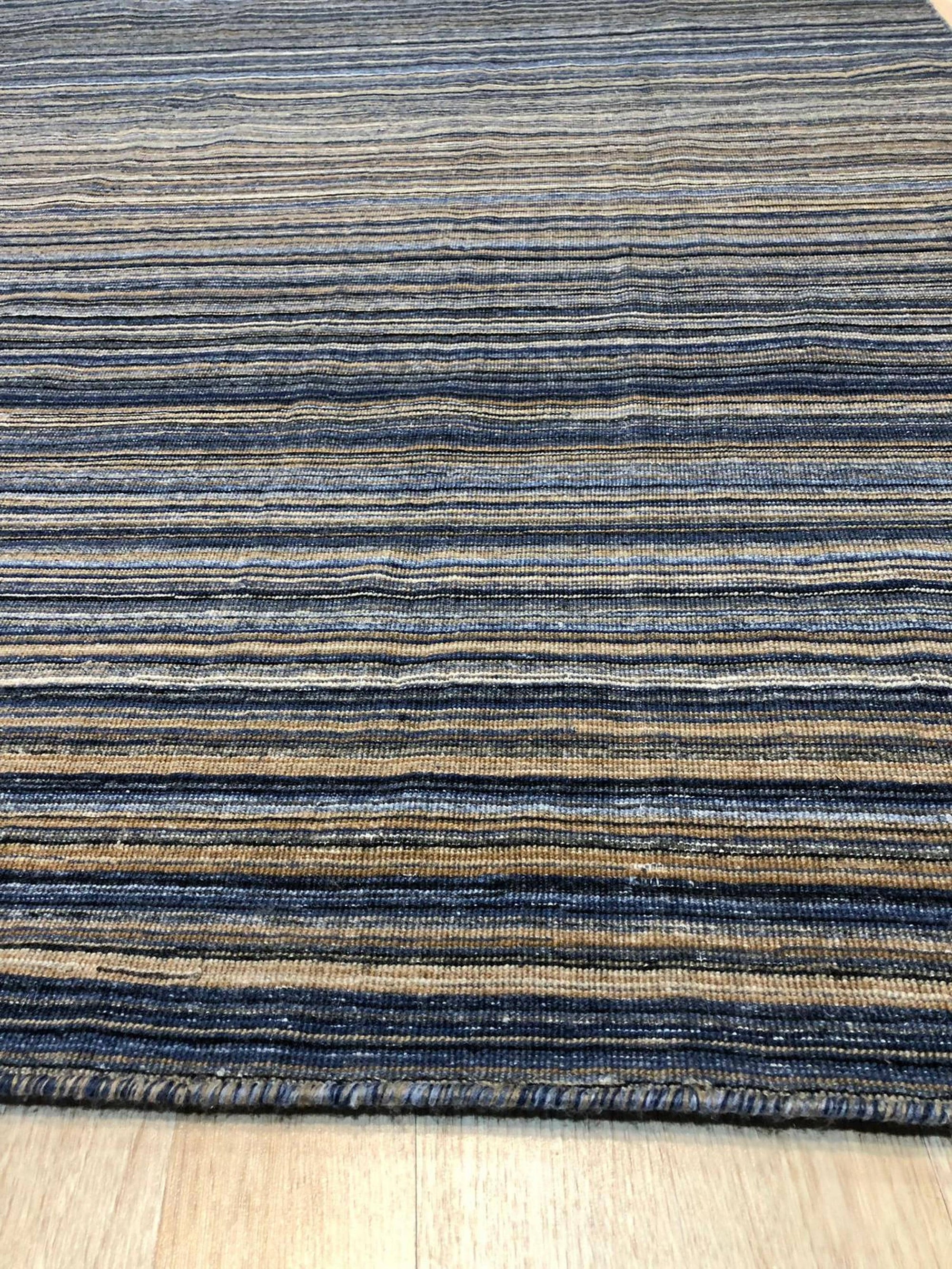 Reversible Earth Tone Striped Handmade Polyester Rug