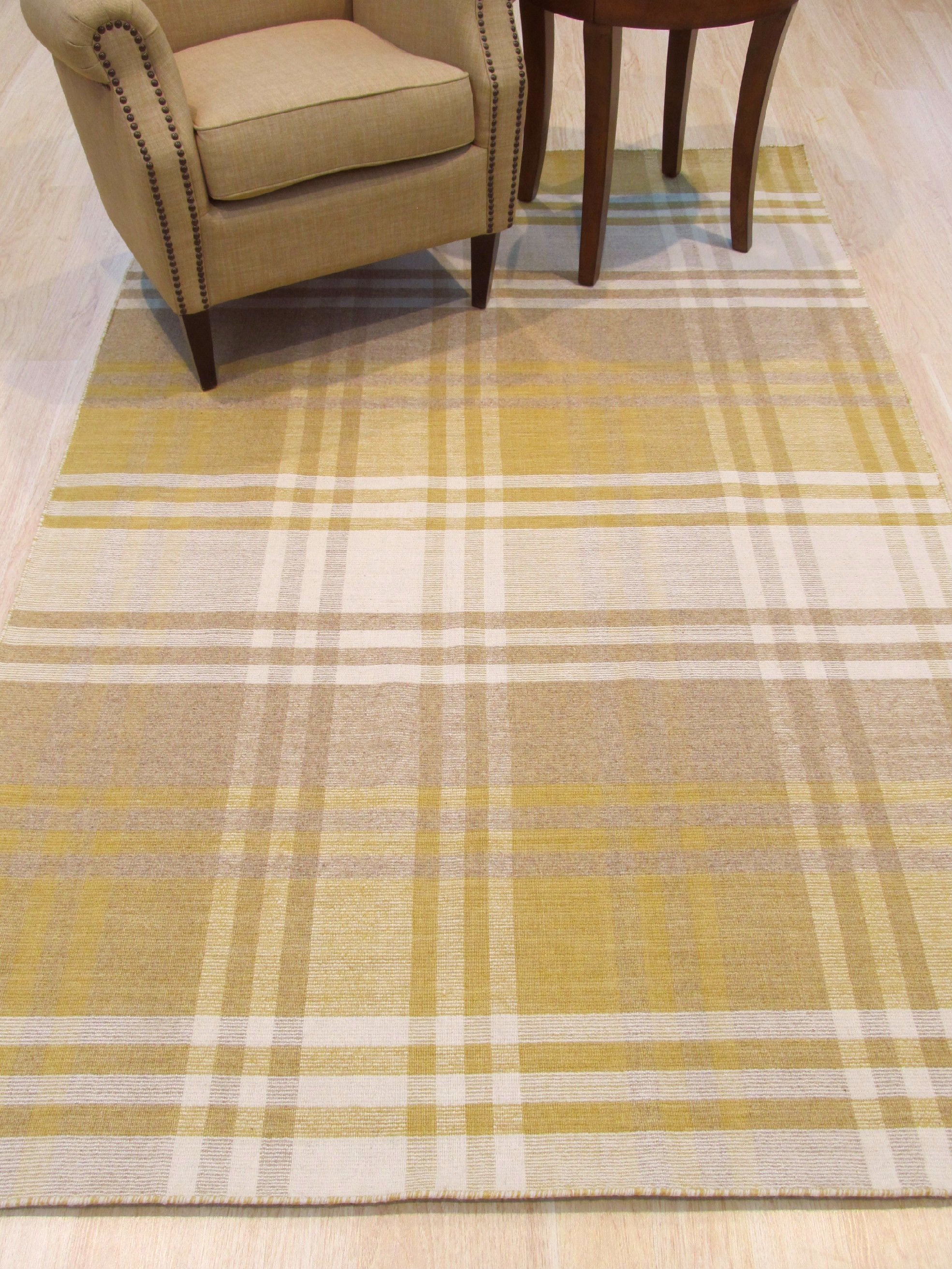 Golden Plaid Wool Rug