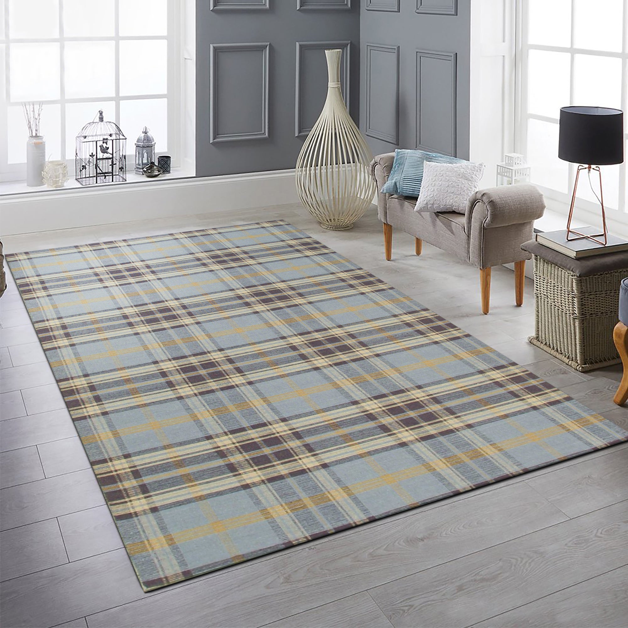 Blue Tartan Handmade Wool Rug