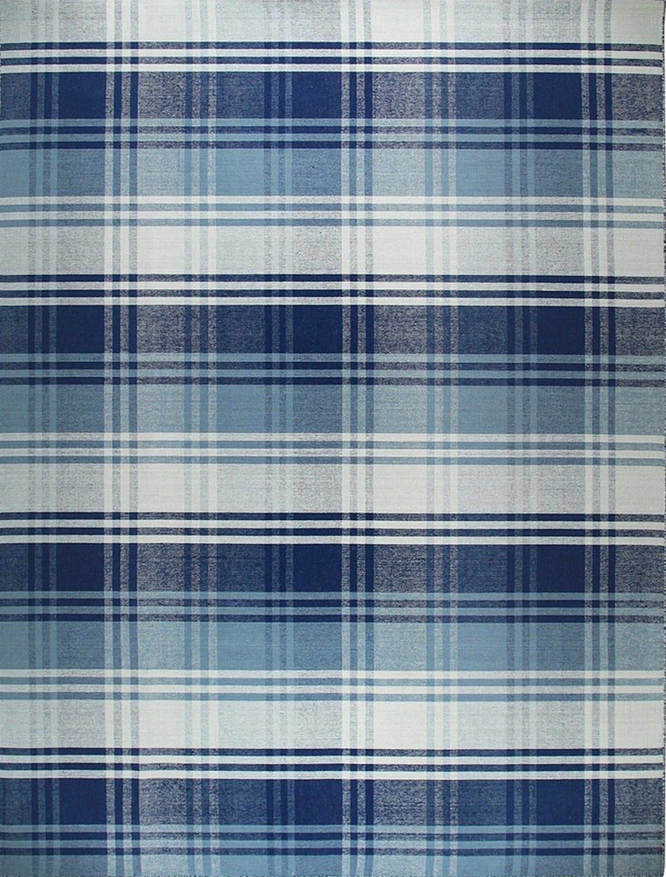 Blue Tartan Hand-Woven Wool Rug