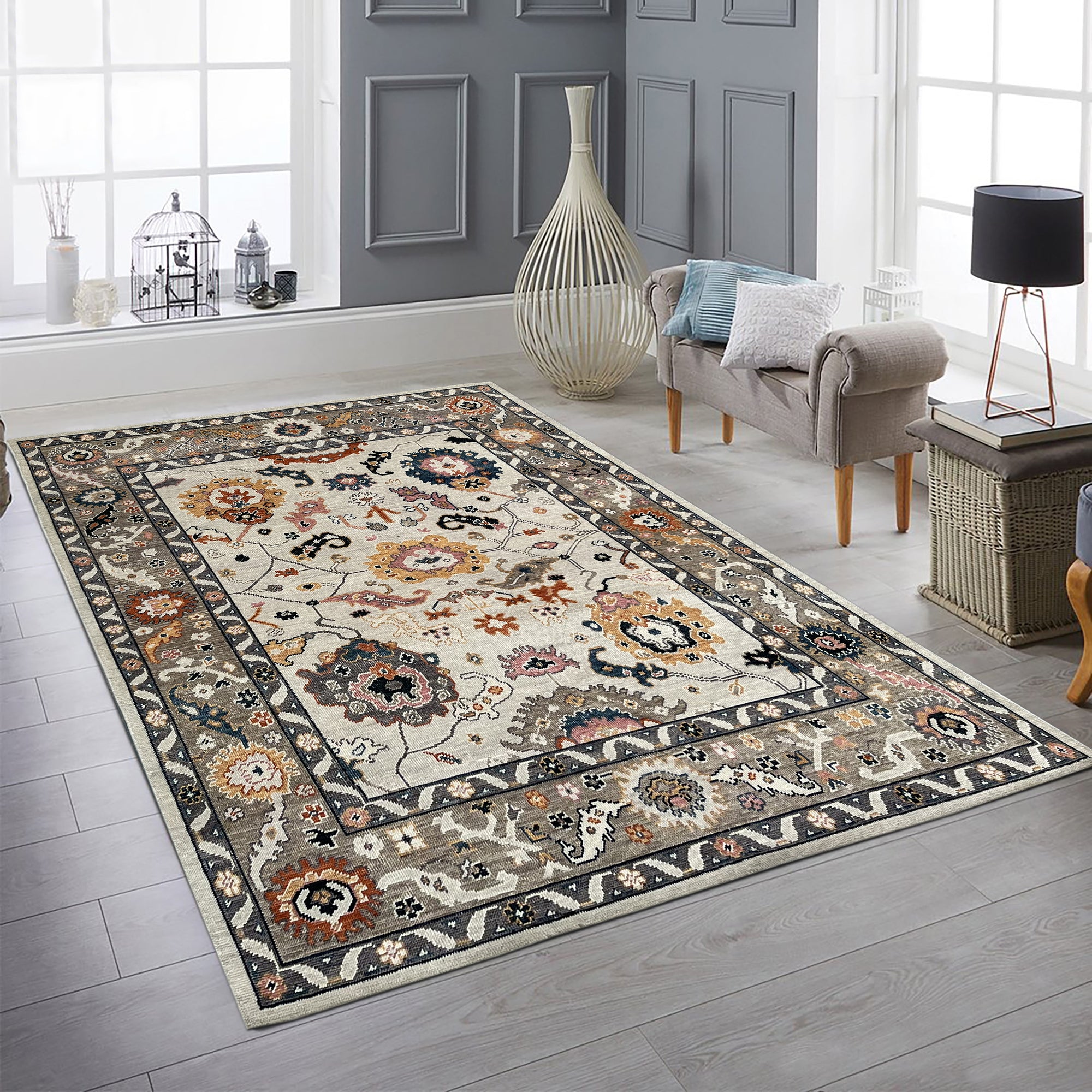 Beige Mahal Beige Wool Rug