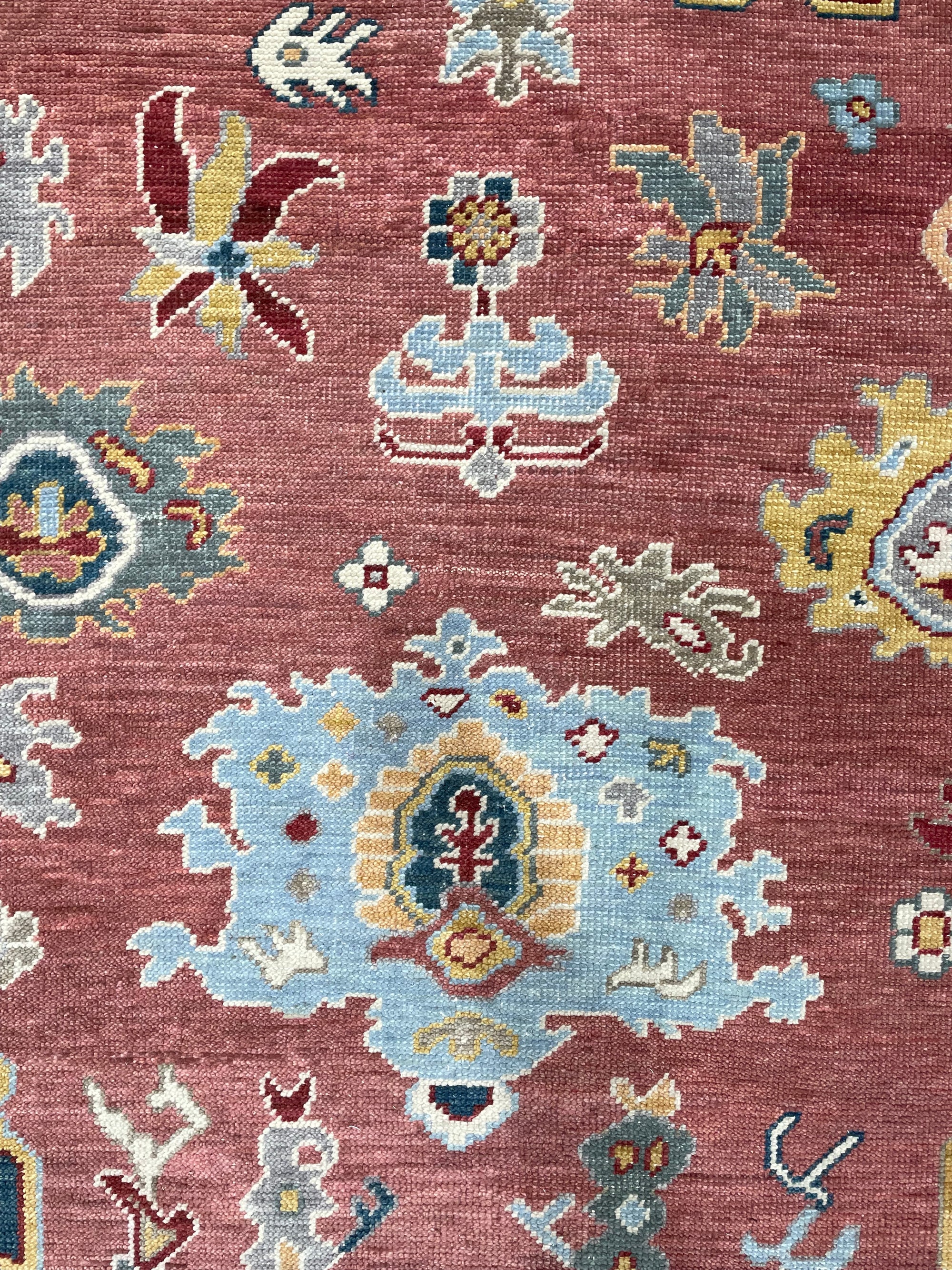 Elegant Rust and Sky Blue Mahal Traditional Handmade Wool Artisan Rug